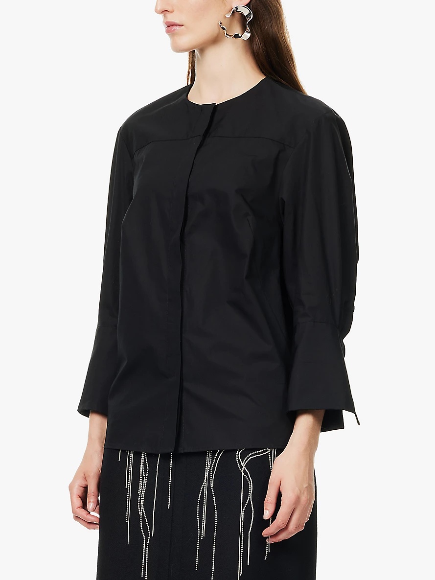 Clarissa round-neck cotton-poplin shirt - 3