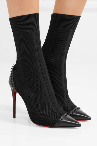 Christian Louboutin Dovi Dova 100 studded leather-trimmed stretch-knit sock boots  outlook