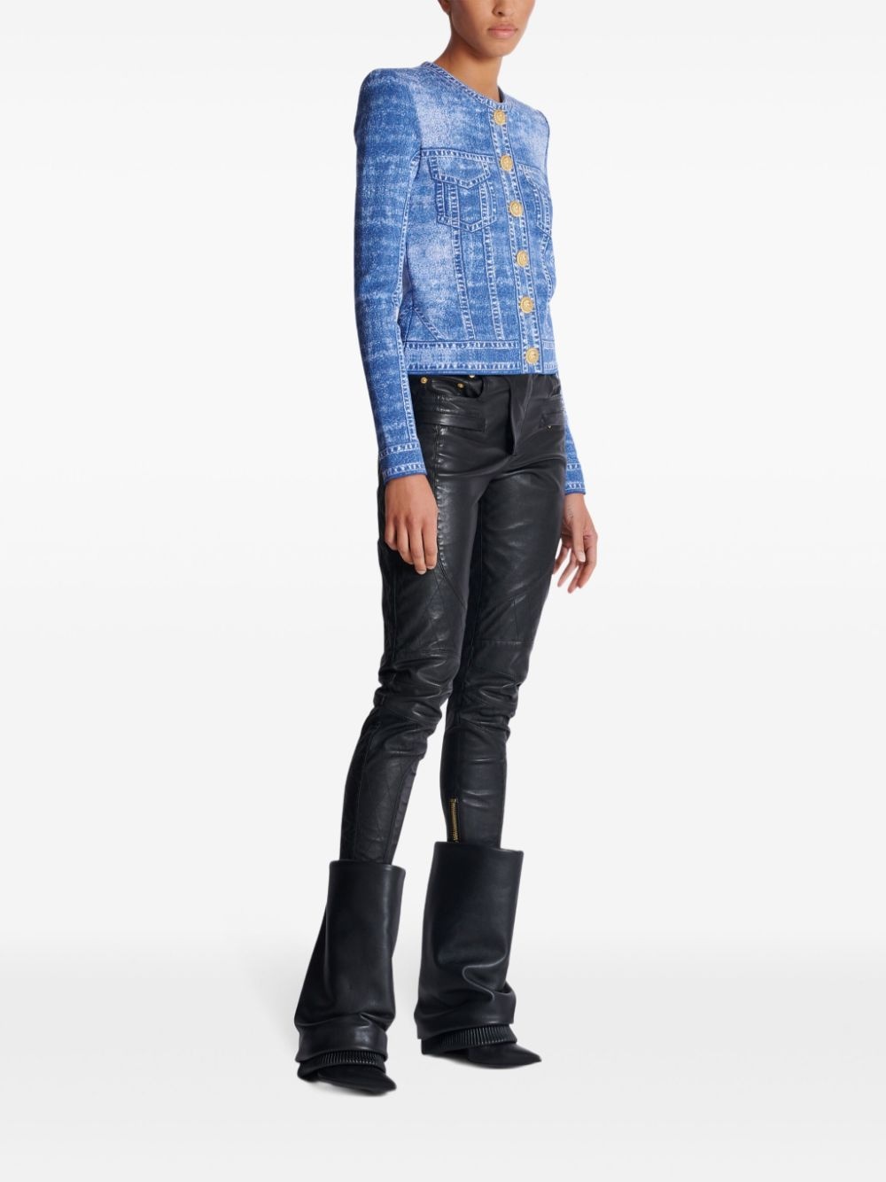 denim-effect cardigan - 3