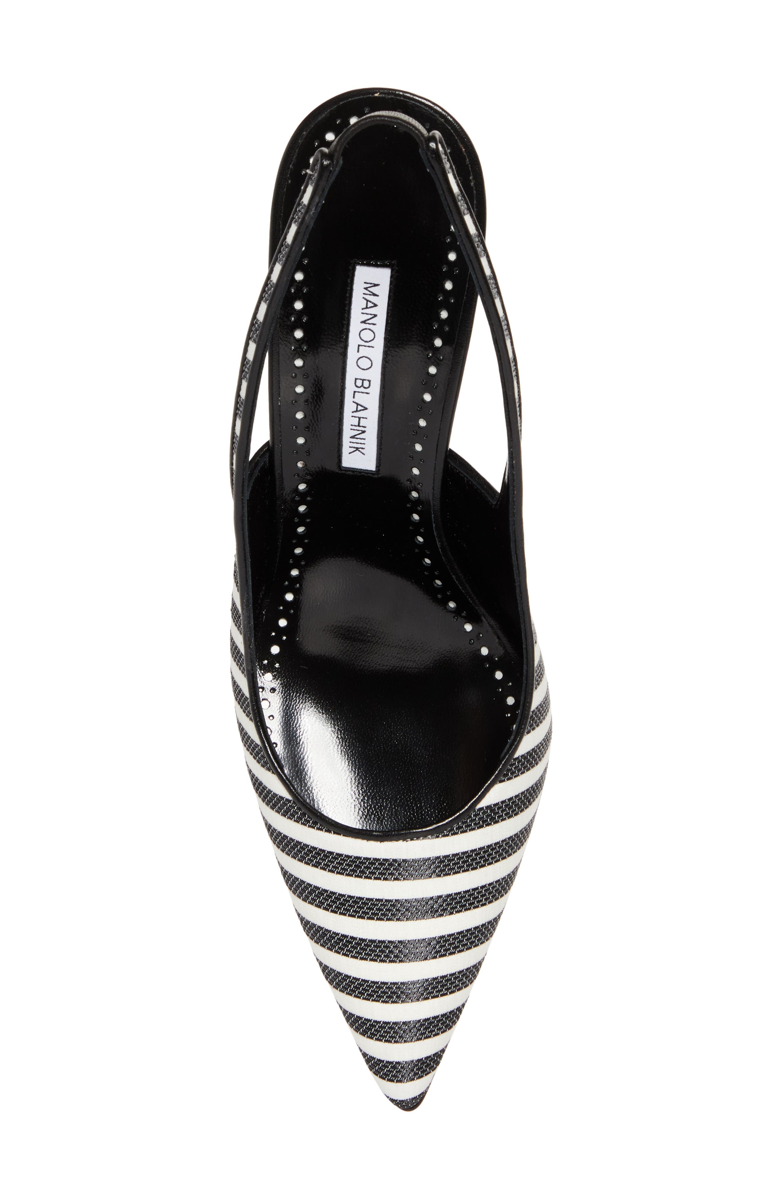 Manolo Blahnik Allurafia Stripe Slingback Pump in Ivory/Black at Nordstrom - 5