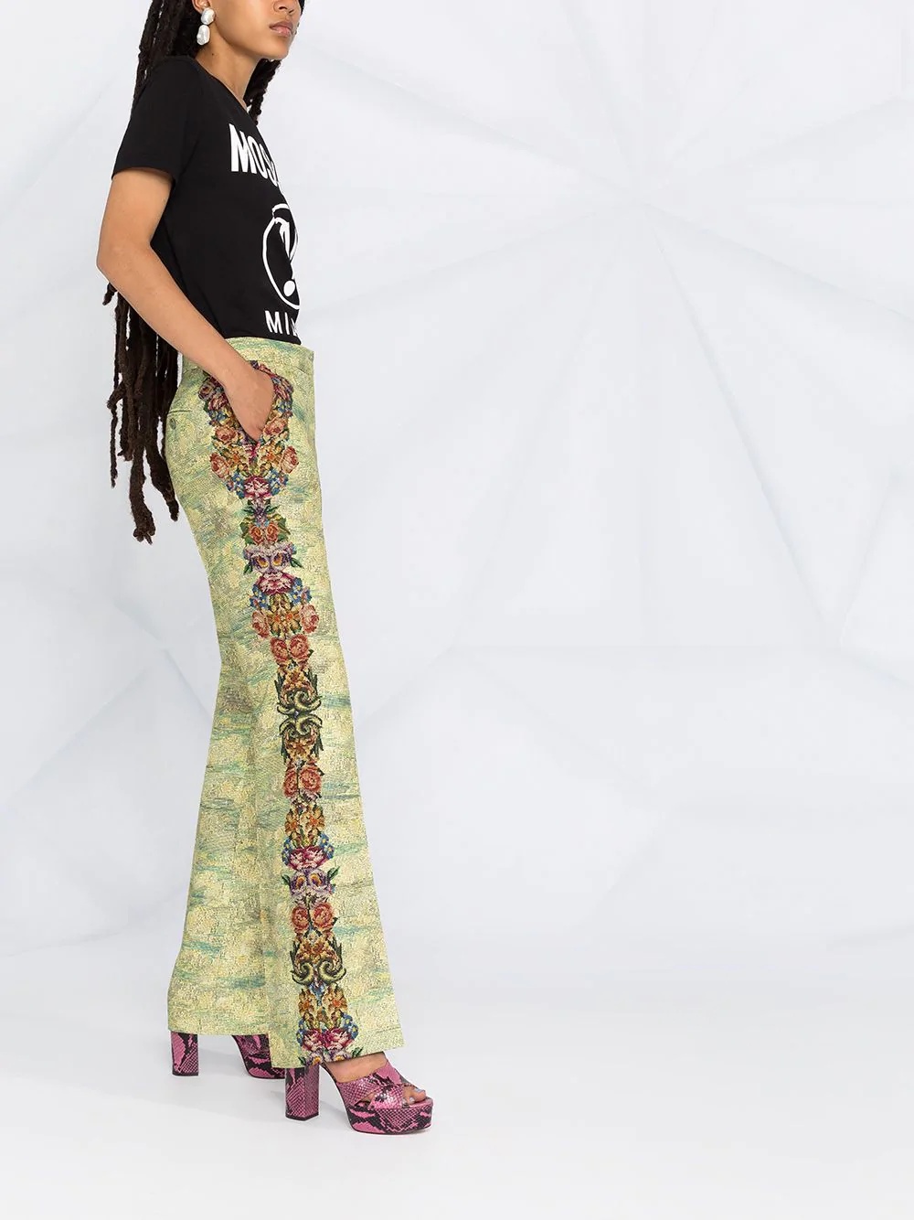 floral pattern flared trousers - 4