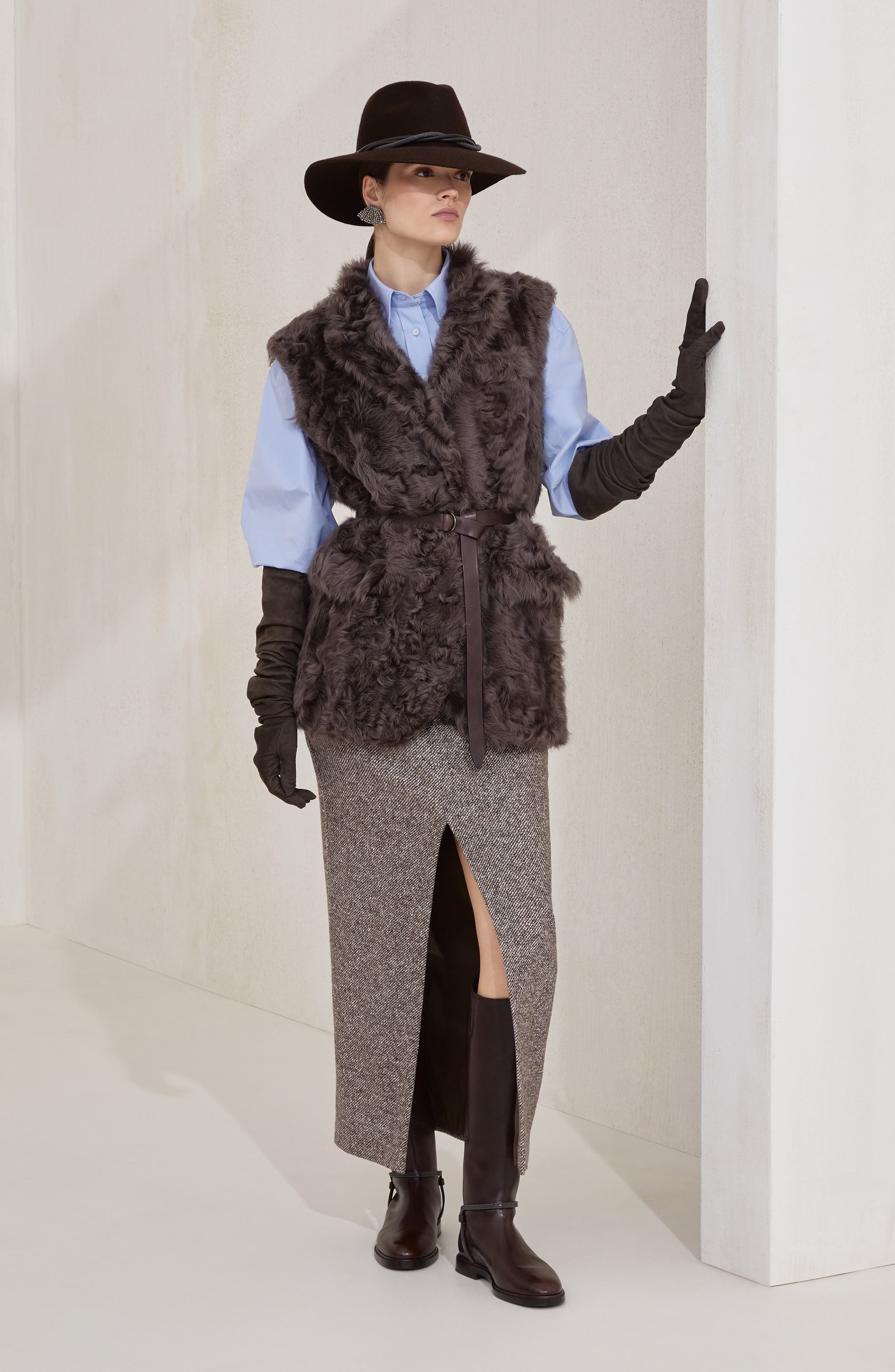 Brunello Cucinelli Wavy shearling vest in Rust Brown at Nordstrom - 6