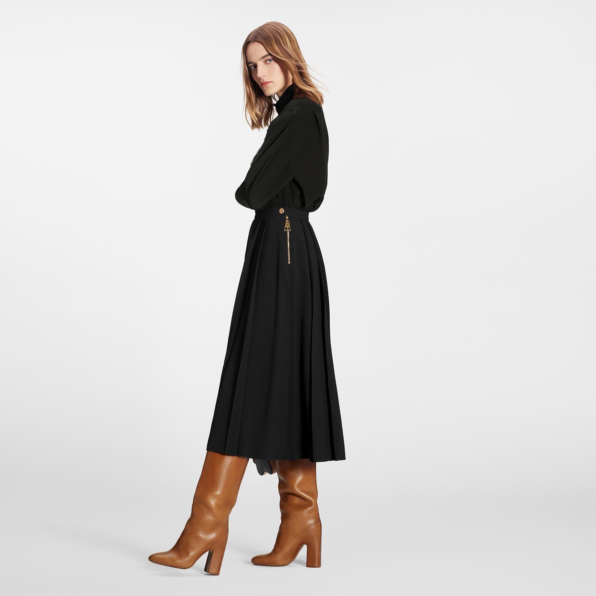 Pleated Crepe Midi Skirt - 2