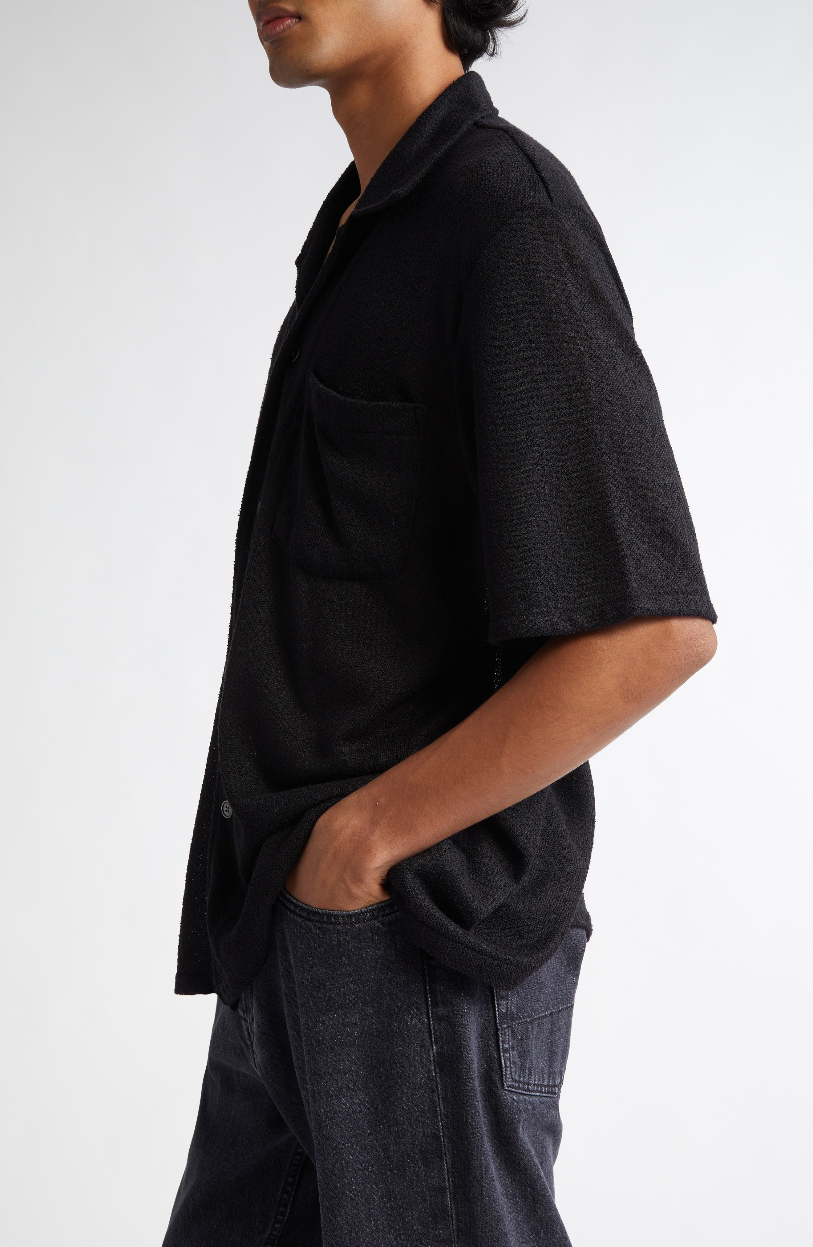 OUR LEGACY Boxy Bouclé Button-Up Shirt in Black Boucle at Nordstrom - 3