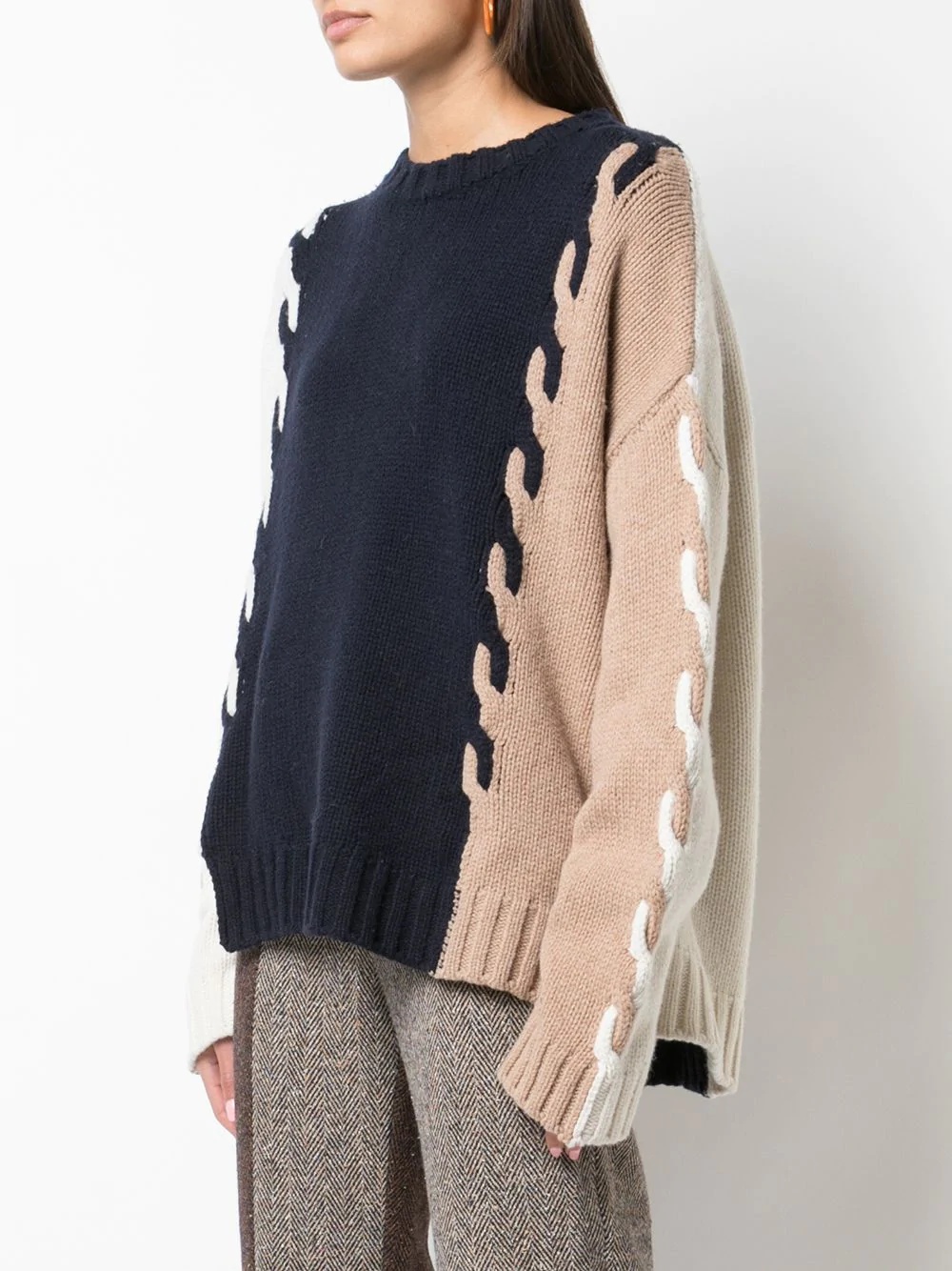 colour-block cable knit oversized jumper - 3