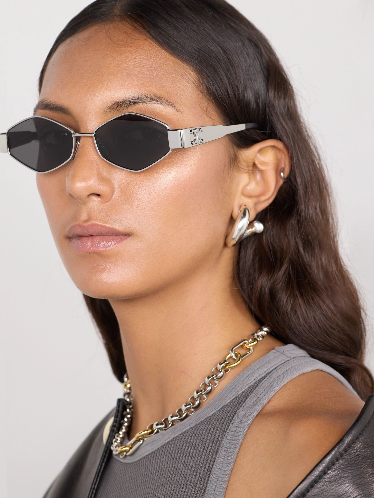 Triomphe hexagon-frame silver-tone sunglasses Silver - 2