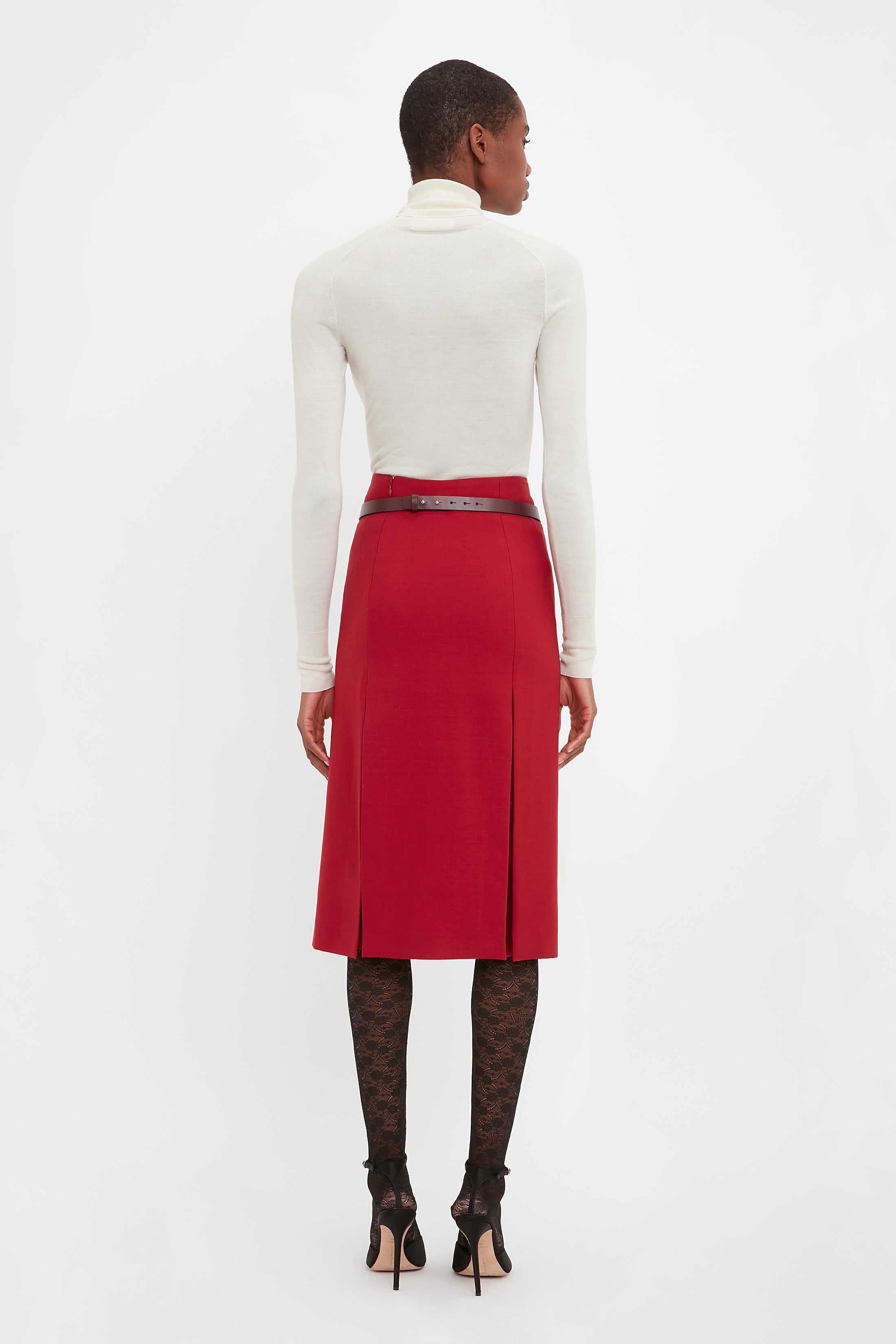 Double Layer Slit Skirt In Poppy Red - 4