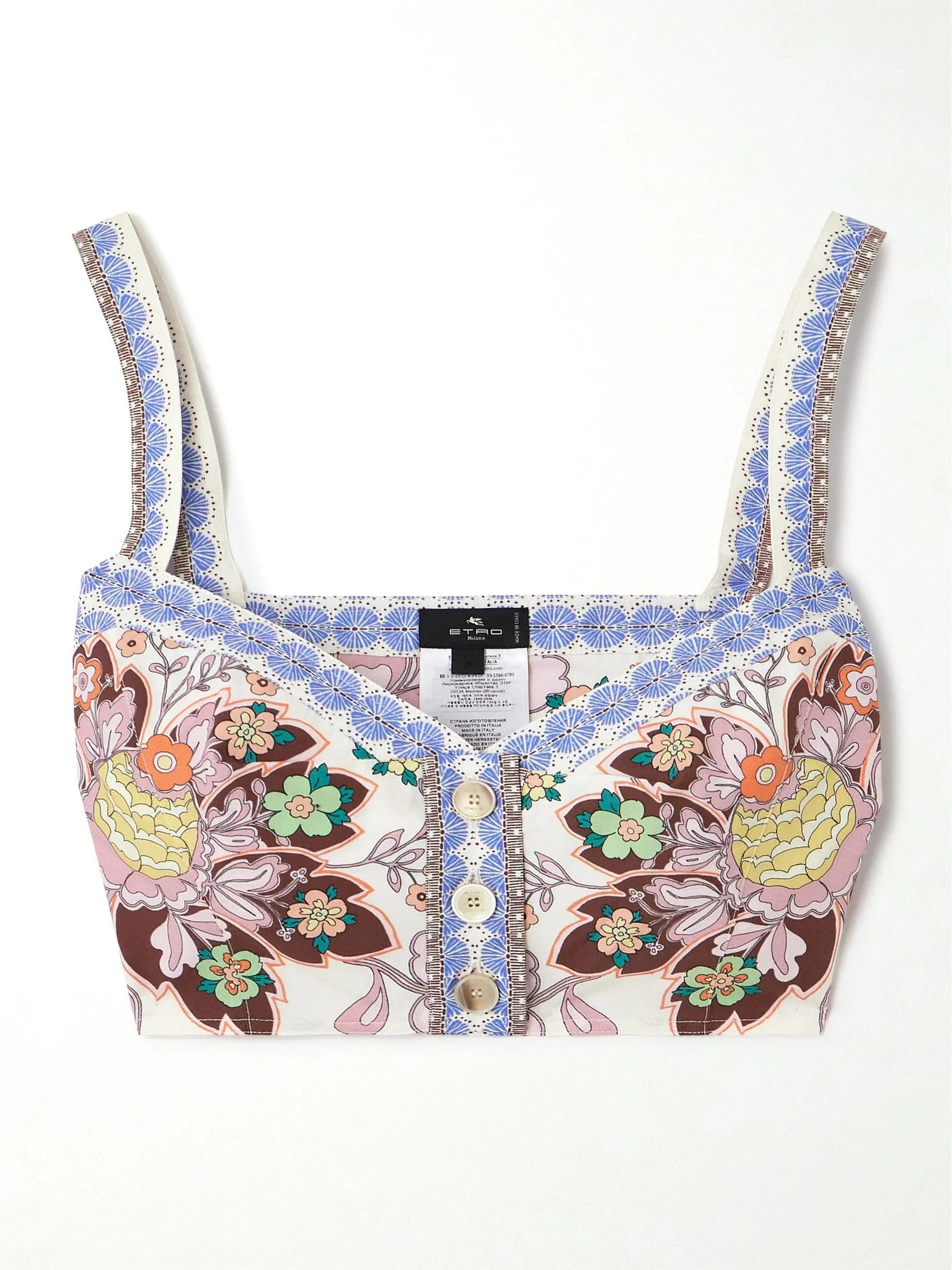 Cropped floral-print cotton-poplin top White - 1