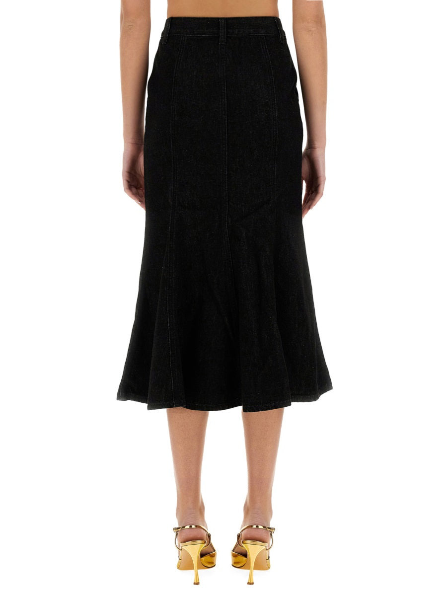 Self-Portrait Women Denim Flared Midi Skirt - 3