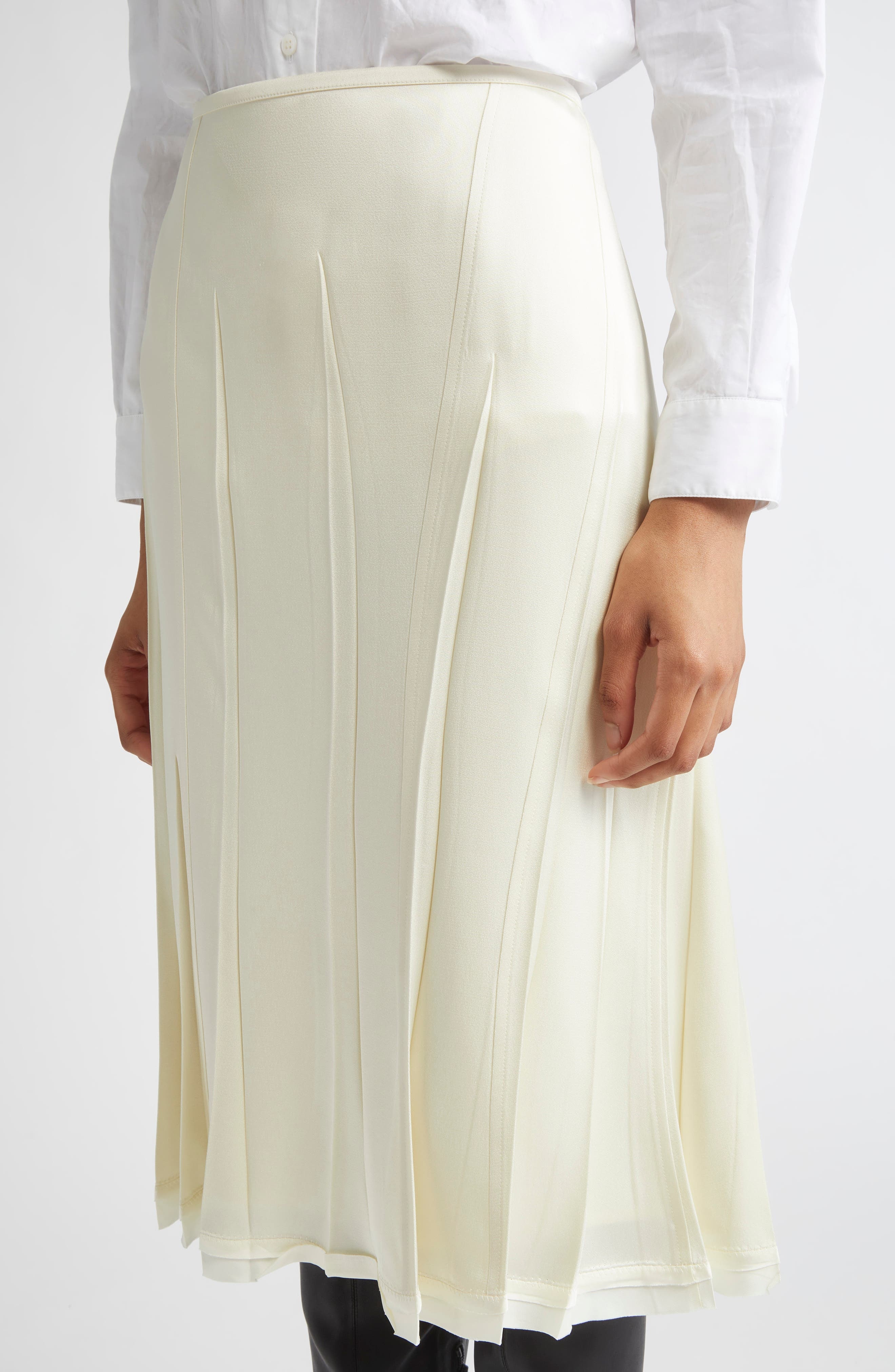 Jil Sander Envers Pleat Detail Raw Hem Satin Skirt in Cornsilk at Nordstrom - 5