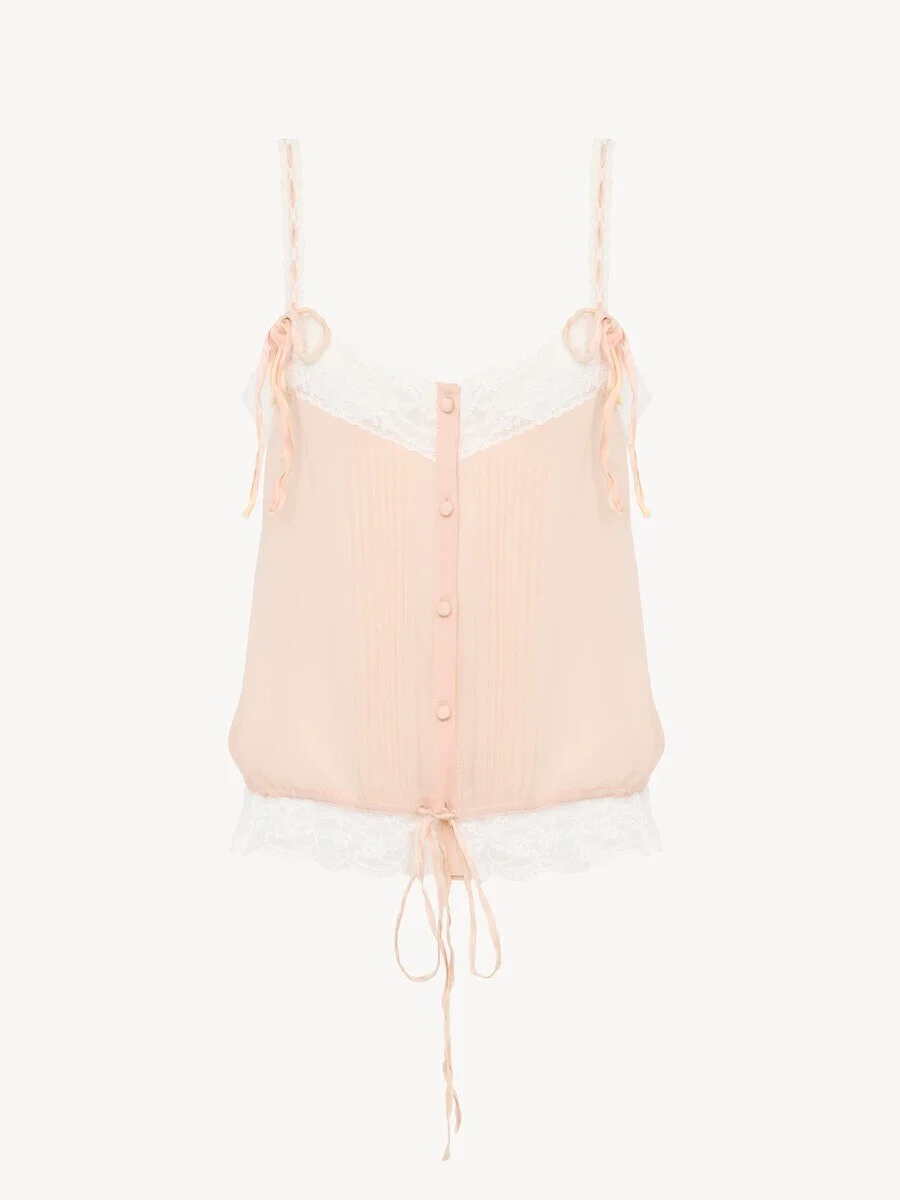 DRAWSTRING CAMISOLE TOP IN SILK GEORGETTE & LACE - 1