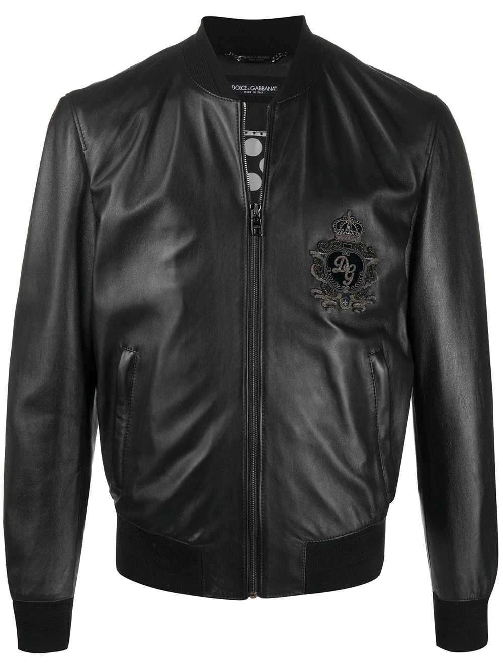 DG patch leather bomber jacket - 1