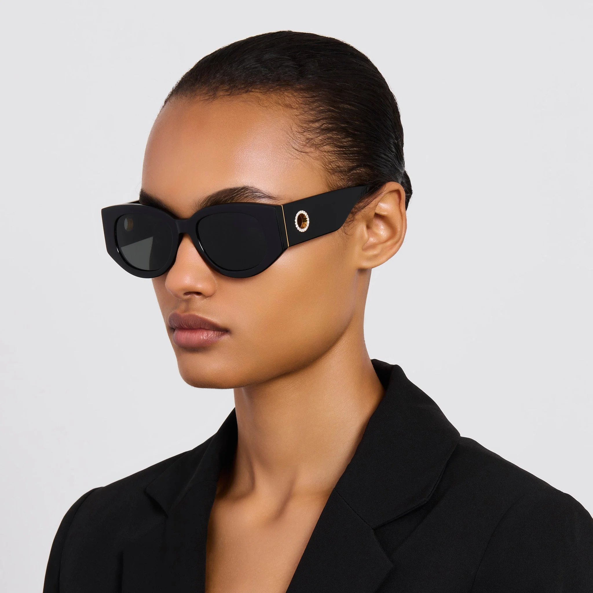 Linda Farrow Debbie Sunglasses in Black LINDA FARROW Debbie Sunglasses in Black with Diamond  main image 3
