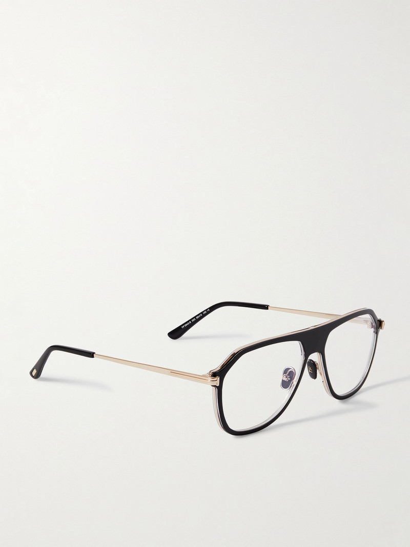 Aviator-Style Acetate and Gold-Tone Blue Light-Blocking Optical Glasses Black 3