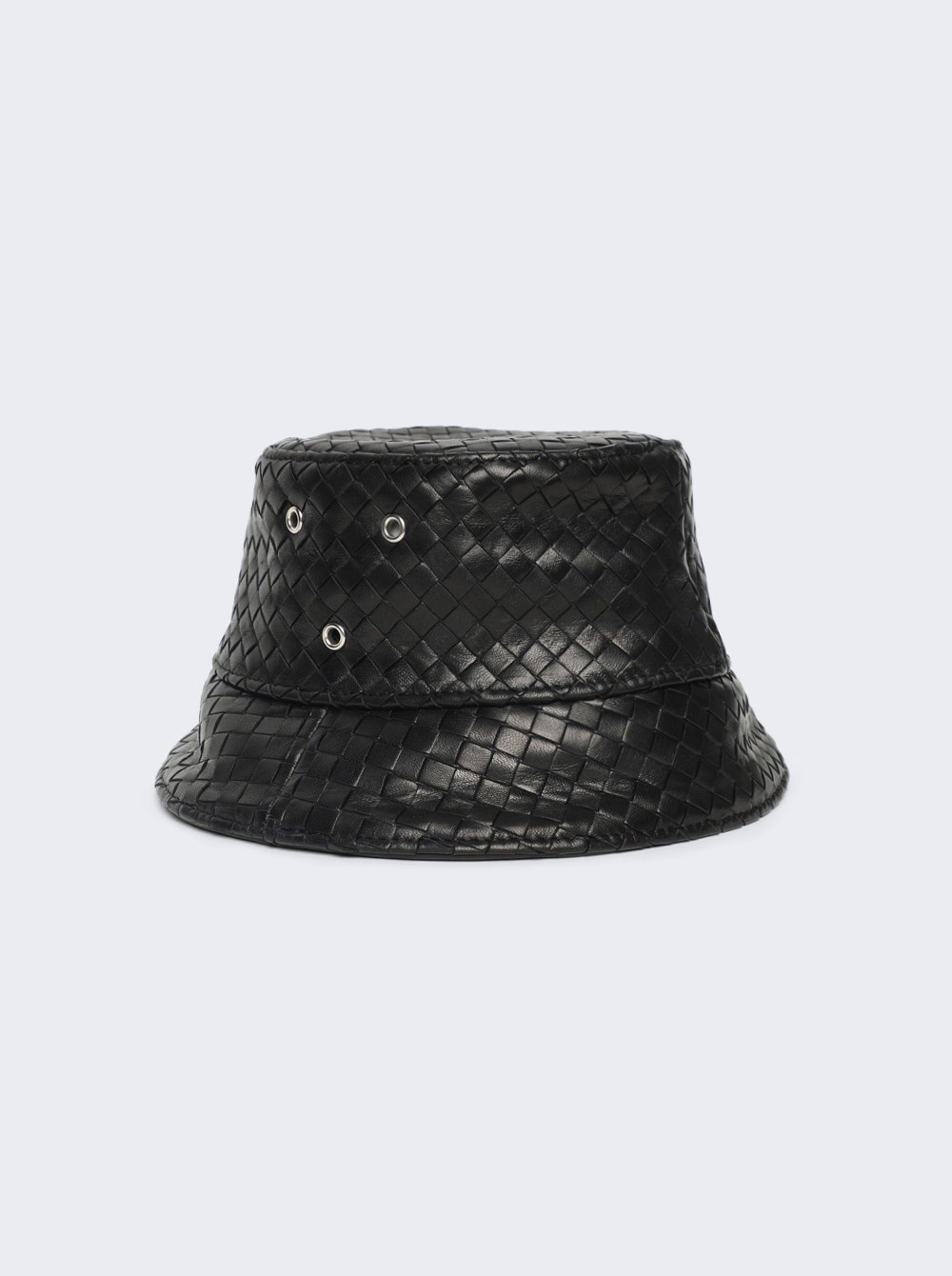 Woven Leather Bucket Hat Black - 5