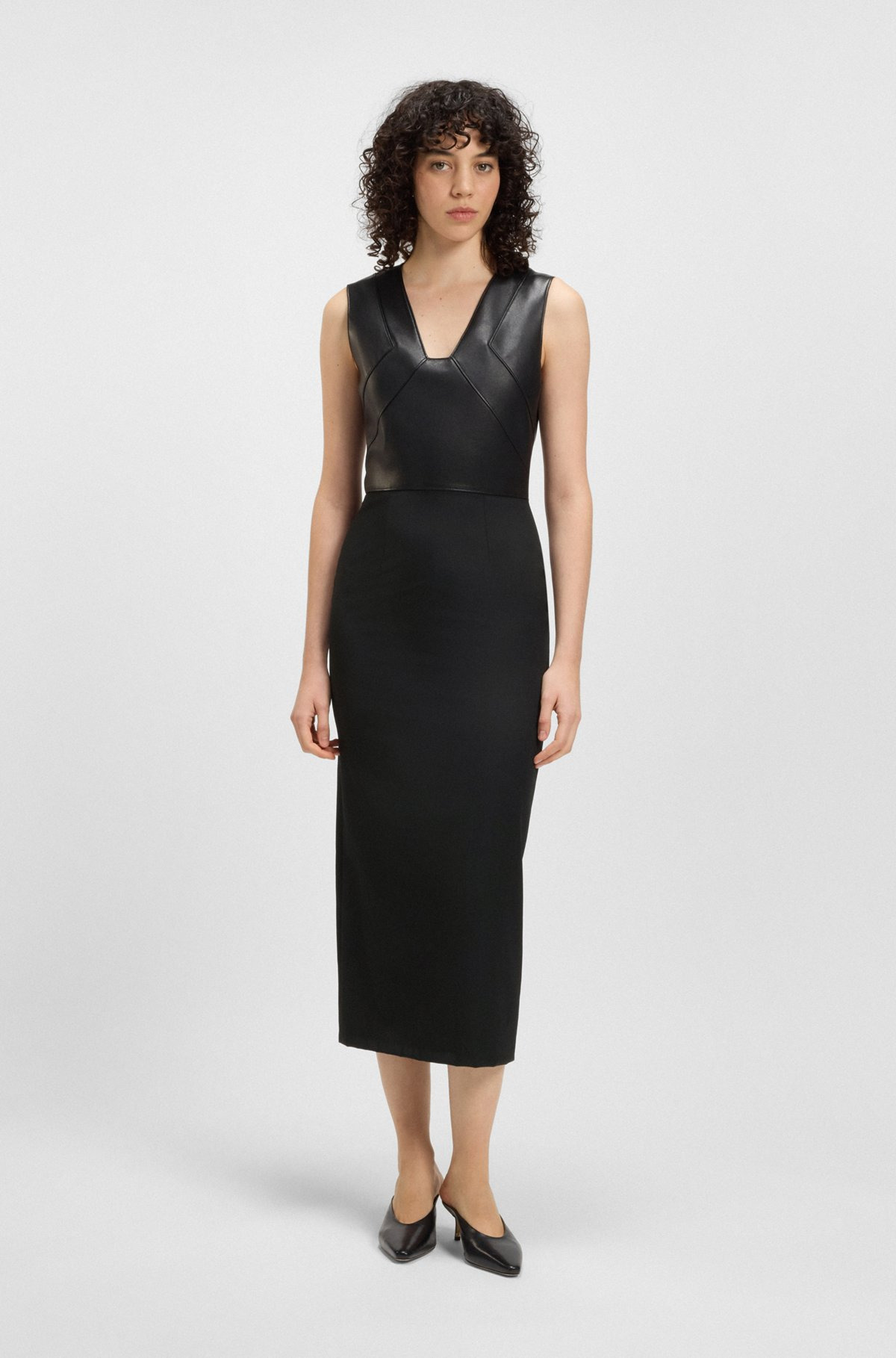 VIRGIN-WOOL DRESS WITH LEATHER BODICE - 3