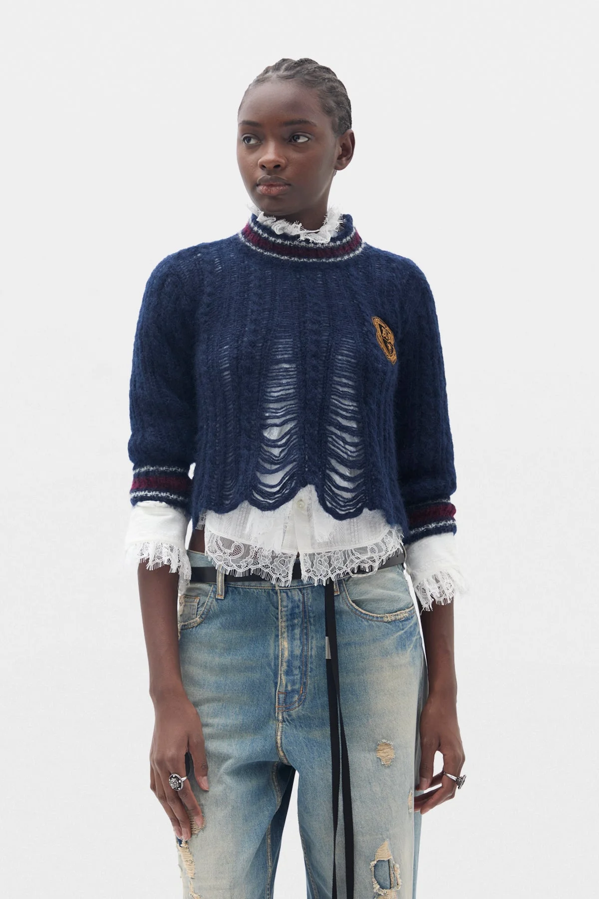 Jetlene Cable Knit Ladder Stitch Cropped Sweater - 1