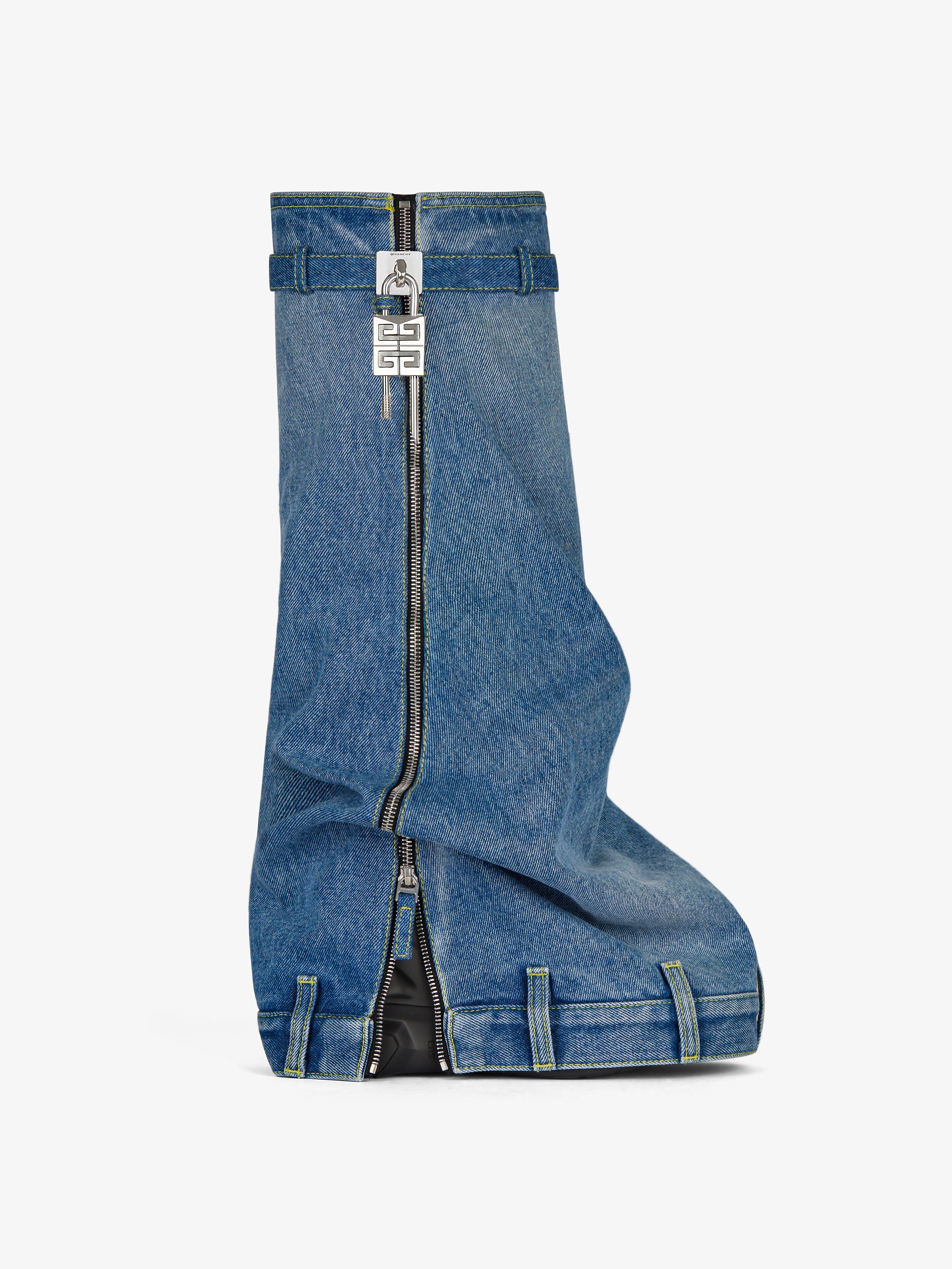 SHARK LOCK BIKER BOOTS IN WRAPPED DENIM - 1
