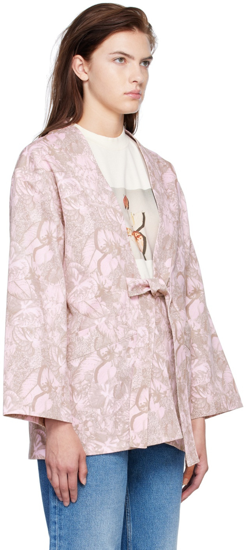 Stockholm Surfboard Club SSENSE Exclusive Pink Kimono Denim Jacket outlook