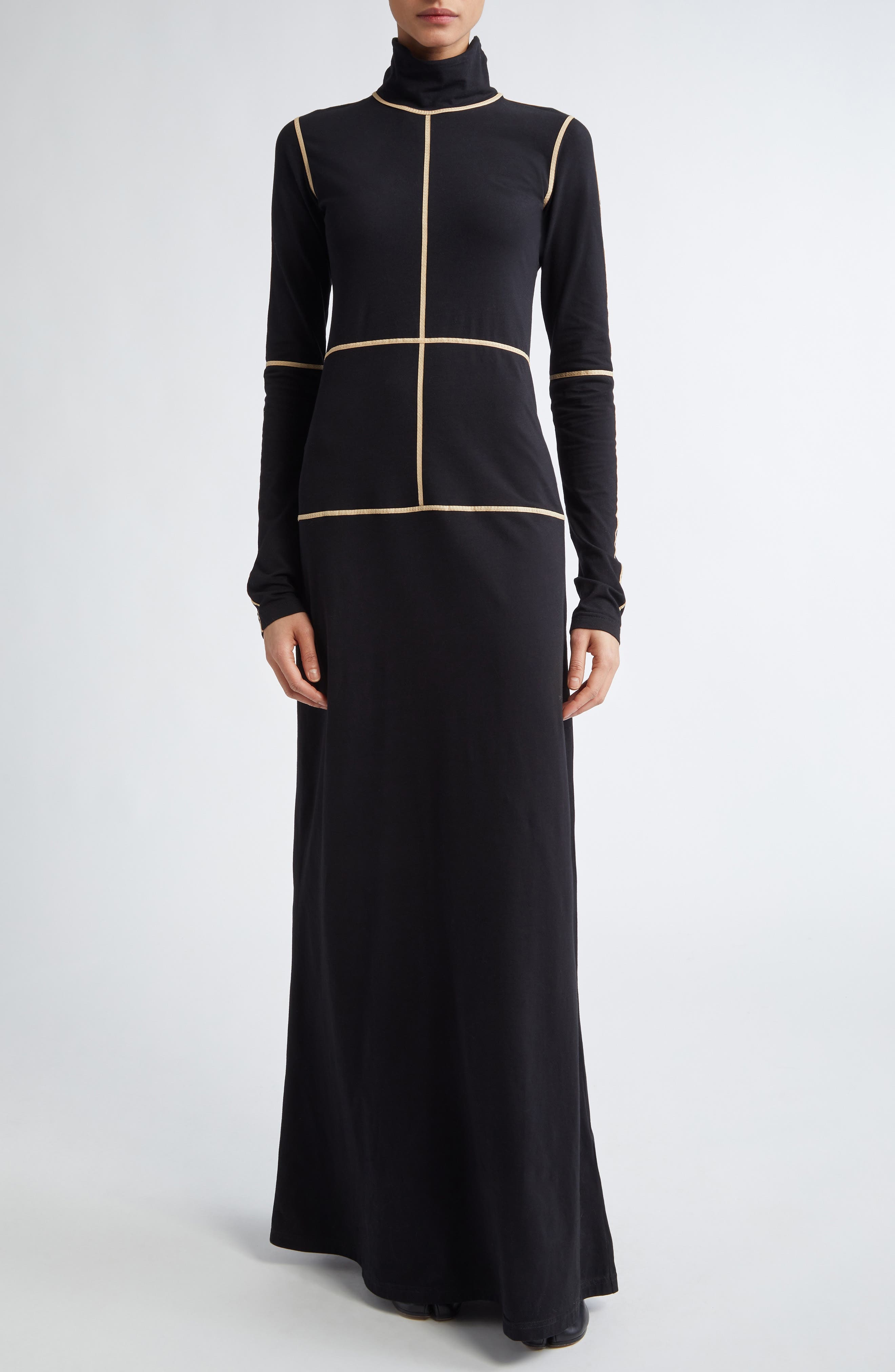 MM6 Maison Margiela Contrast Seam Long Sleeve Turtleneck Dress in Black at Nordstrom - 1