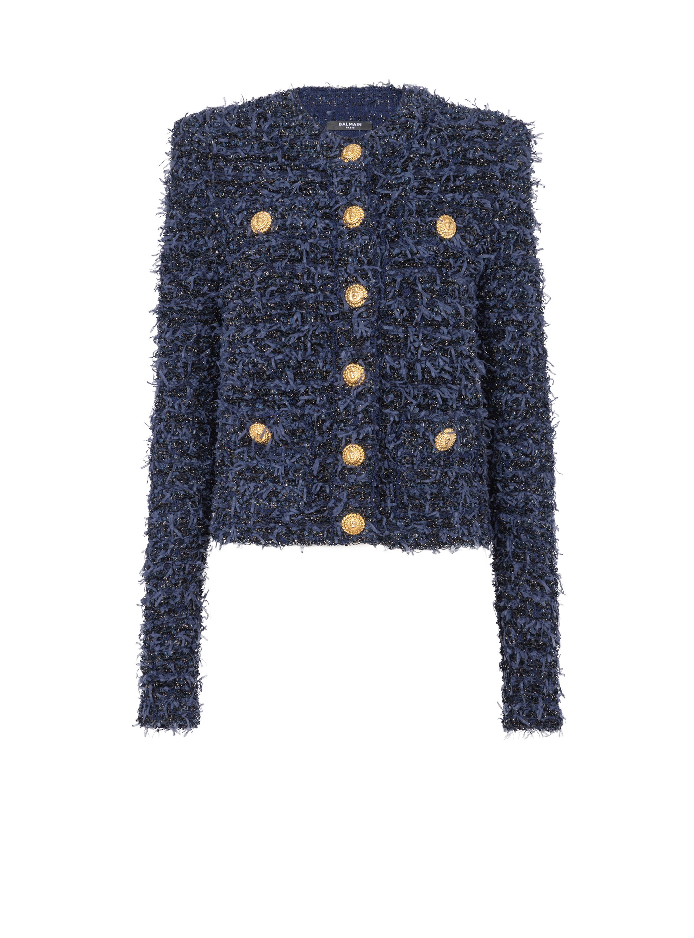 Cropped tweed knit jacket - 1