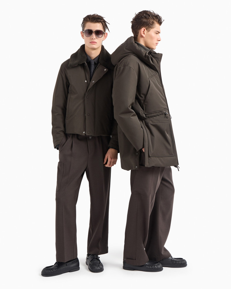 EMPORIO ARMANI Nylon twill jacket with shearling-effect collar outlook