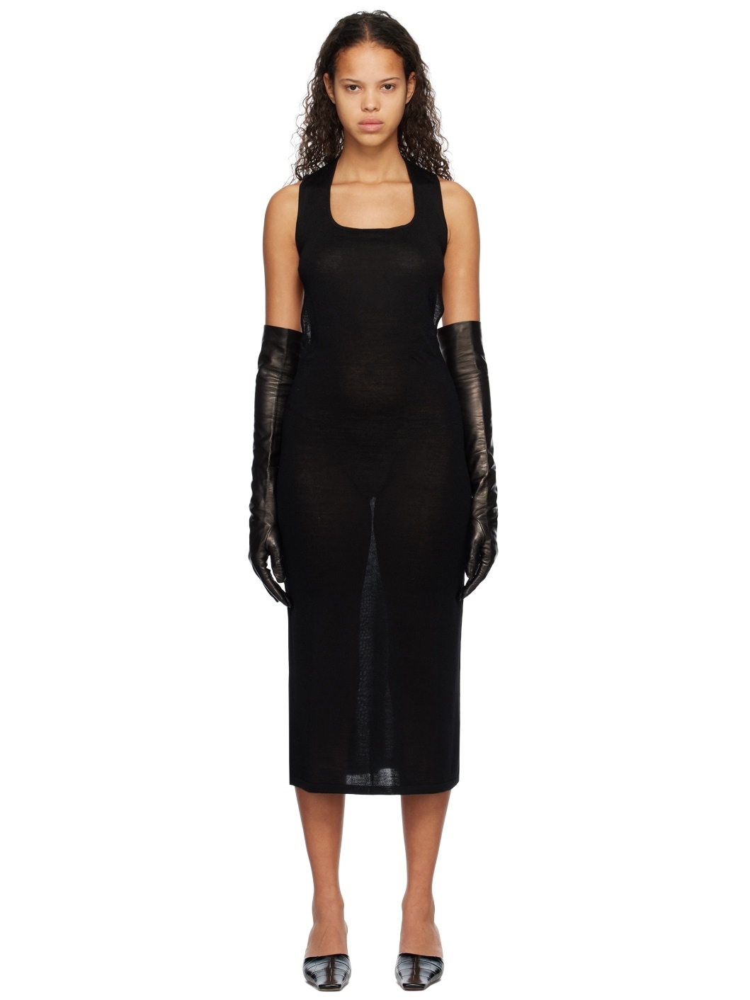 Black Scoop Neck Midi Dress - 1