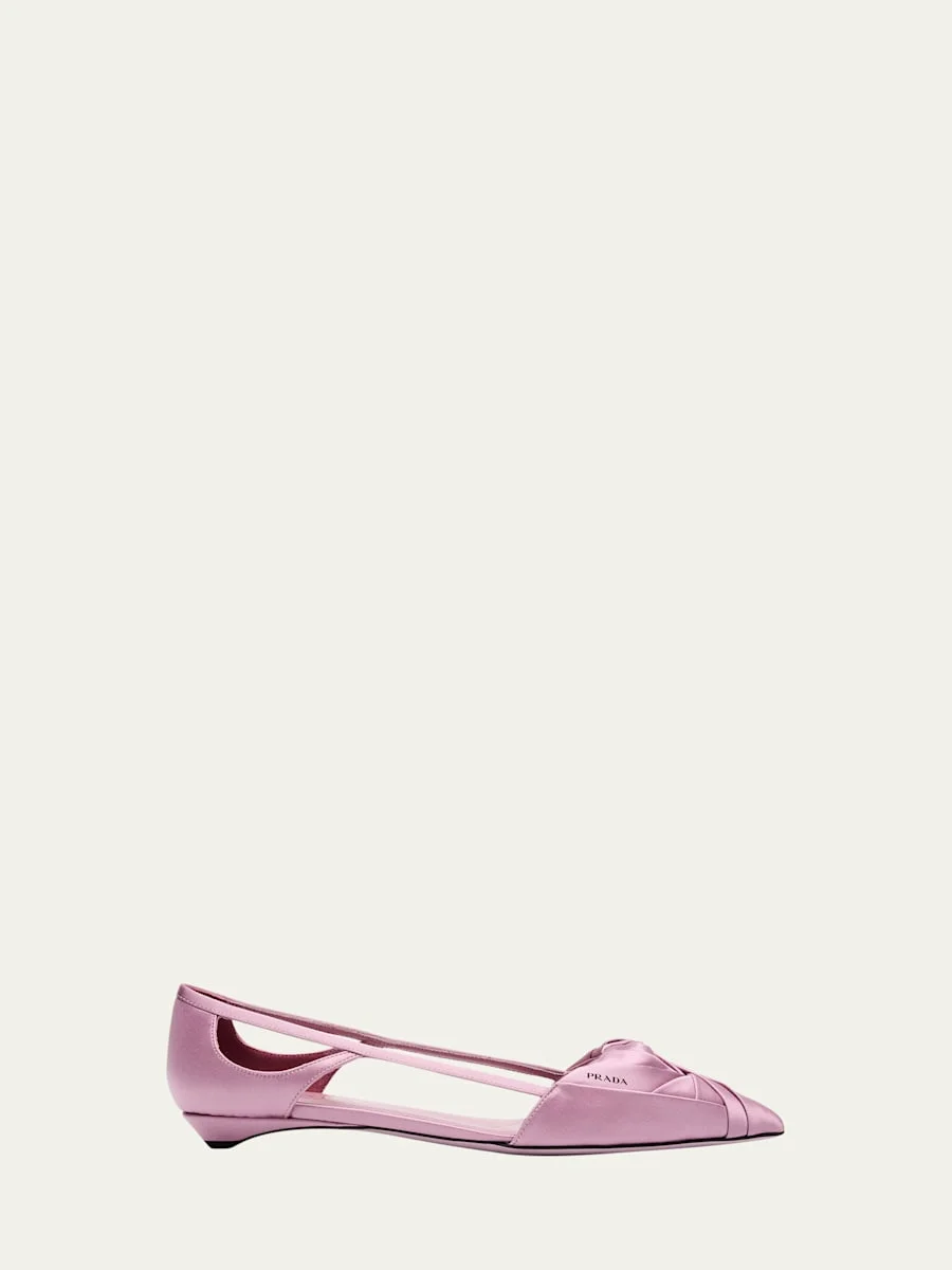 Satin Rose Cutout Ballerina Flats - 1