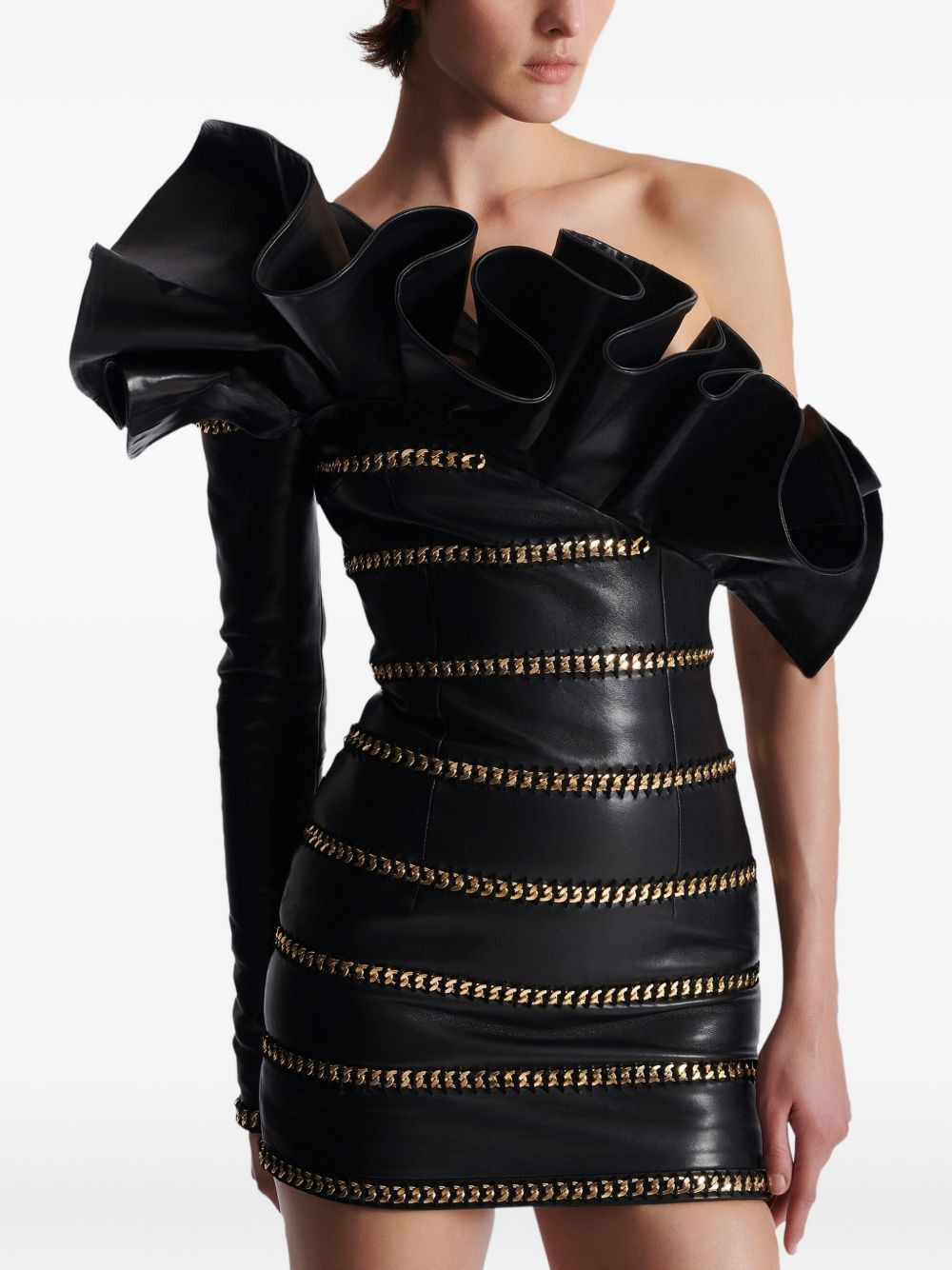 asymmetric leather mini dress - 5