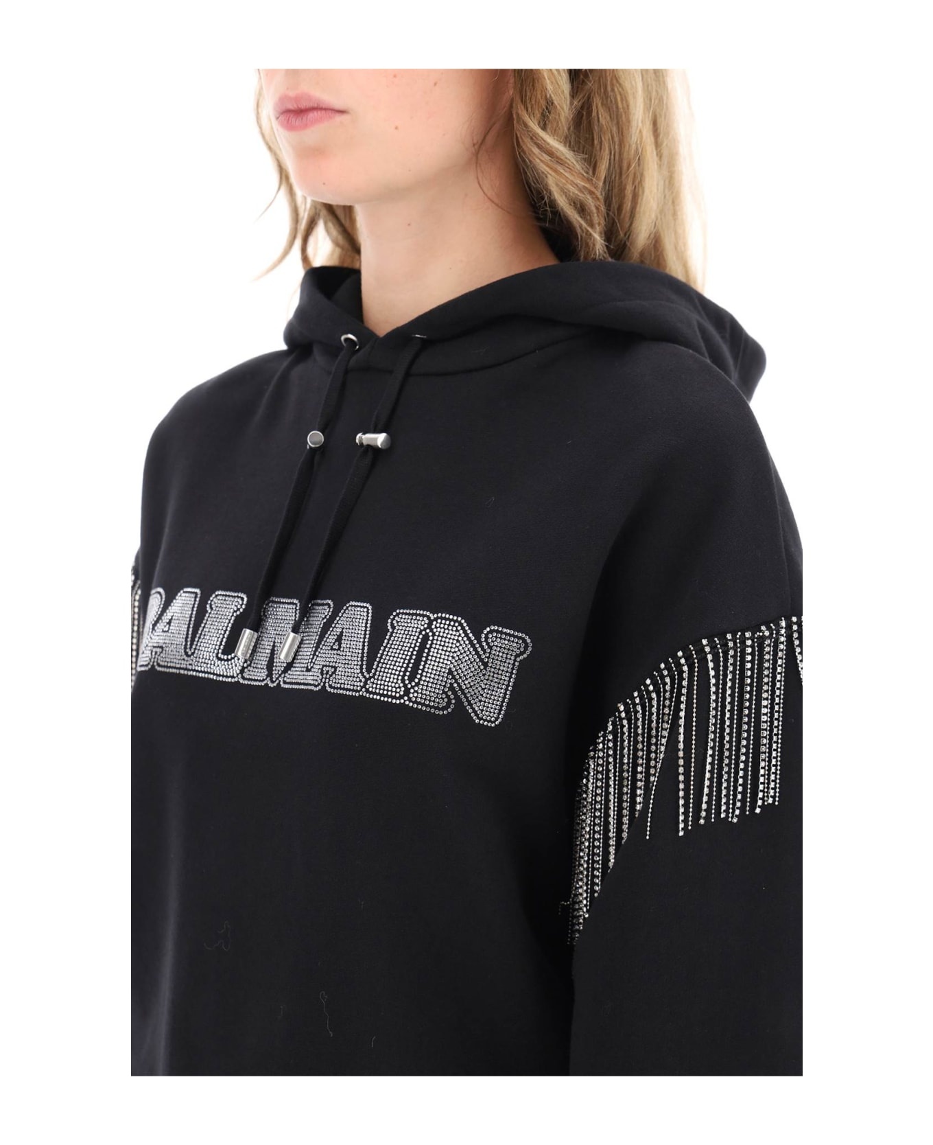 Cropped Hoodie With Rhinestone-studded Logo And Crystal Cupchains - 4