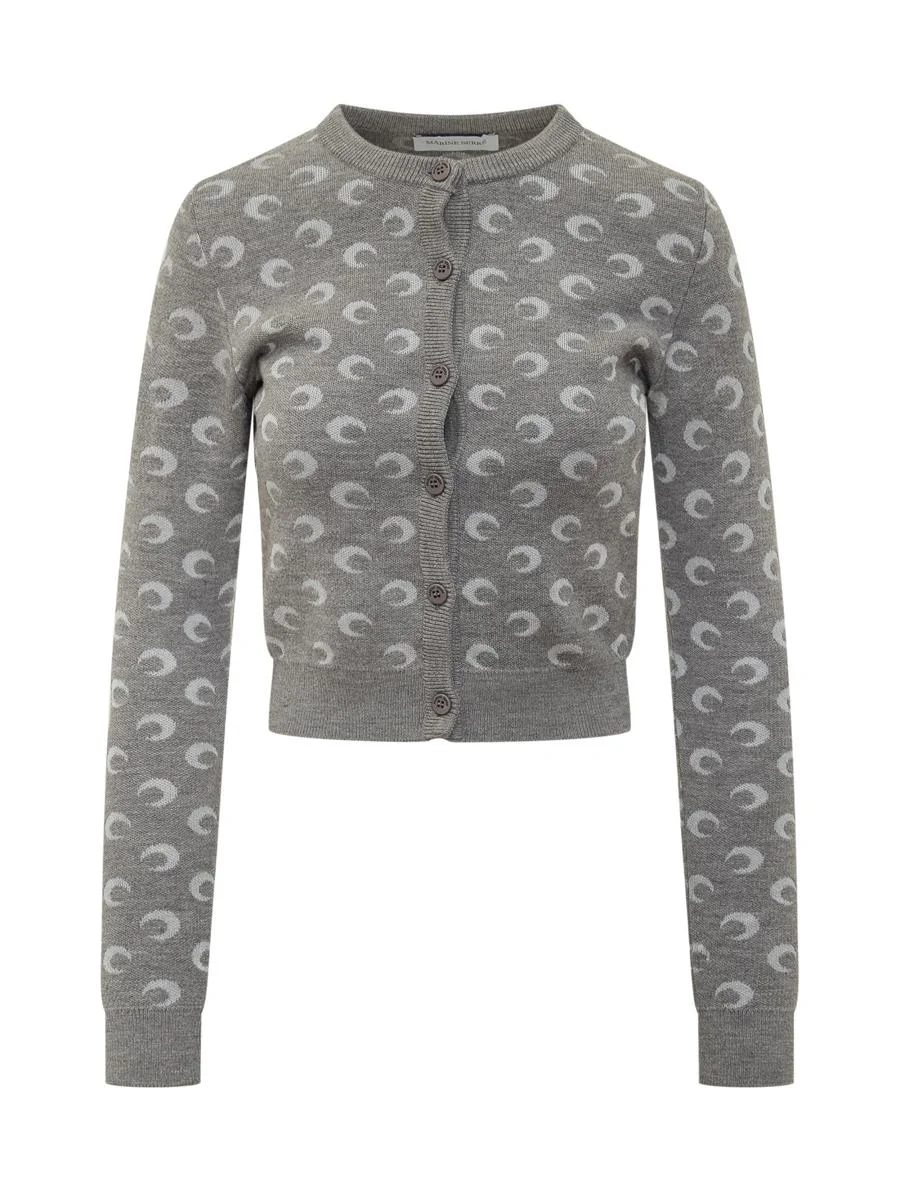 Marine Serre Marine Serre Grey Cardigan With Crescent Motif - 1