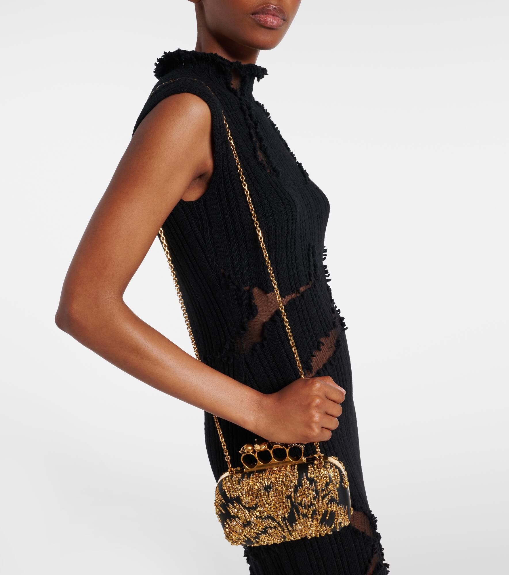 Knuckle Small embellished leather clutch - 7