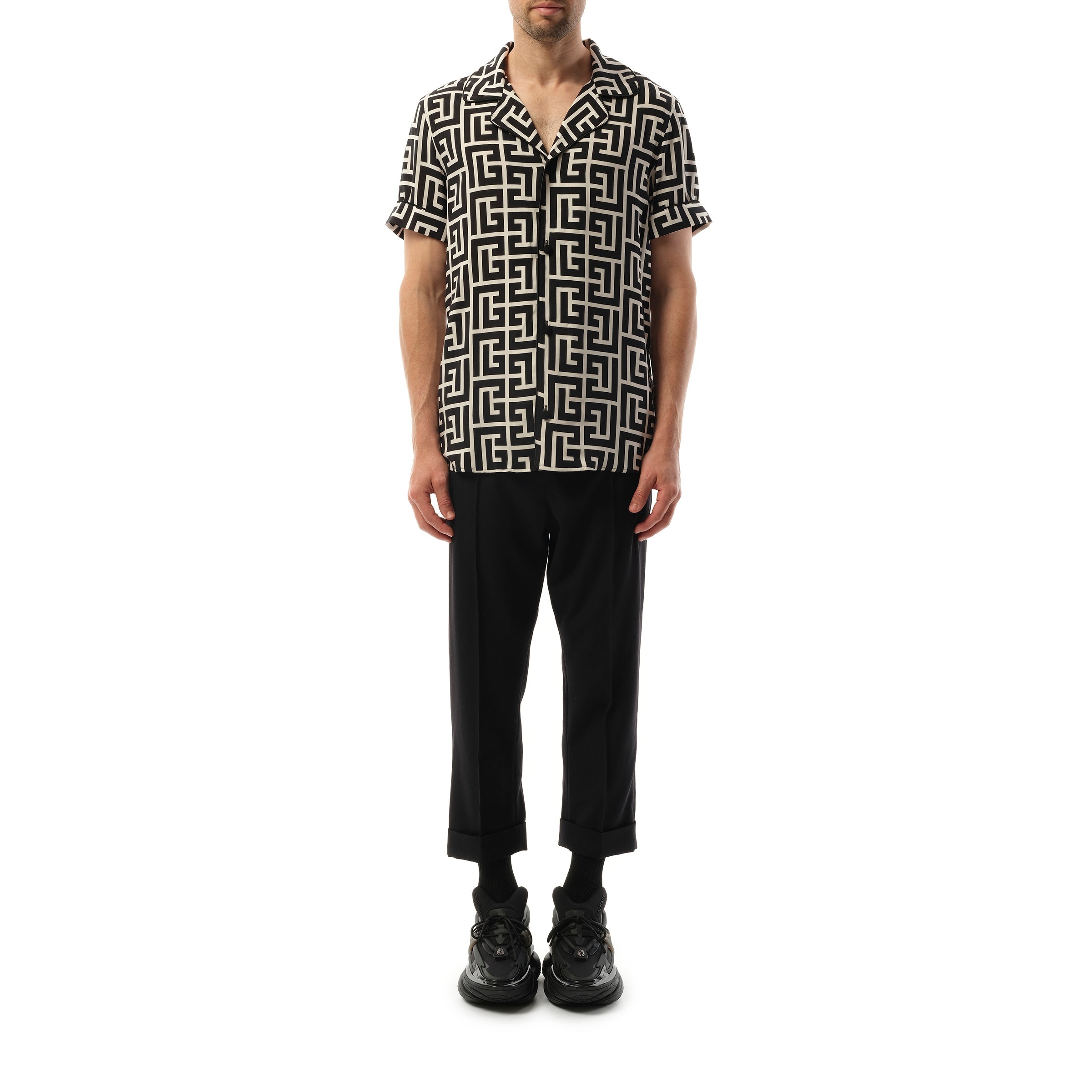 Macro Monogram Pyjama Shirt in Ivory/Black - 4