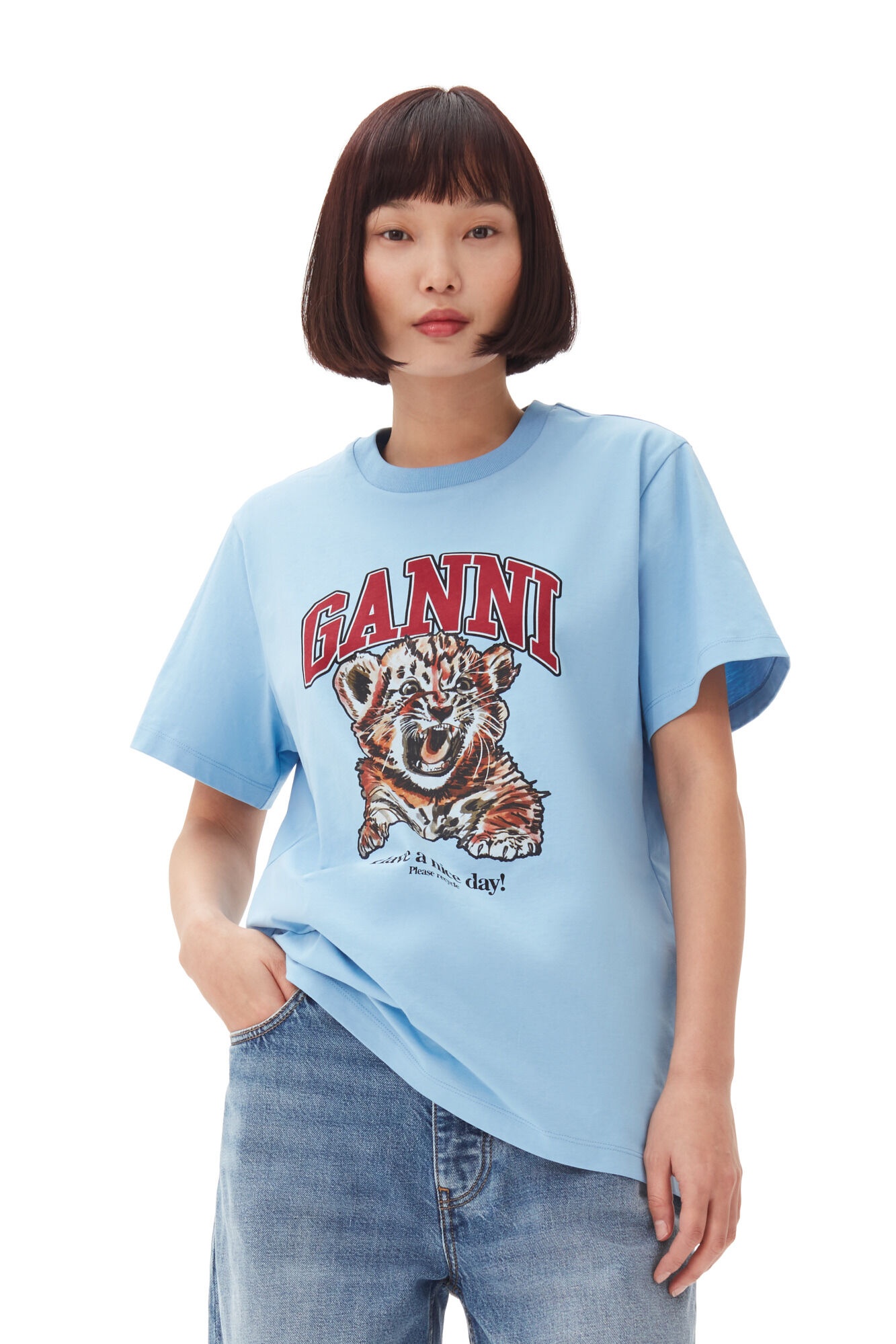 BLUE BASIC JERSEY TIGER RELAXED T-SHIRT - 3