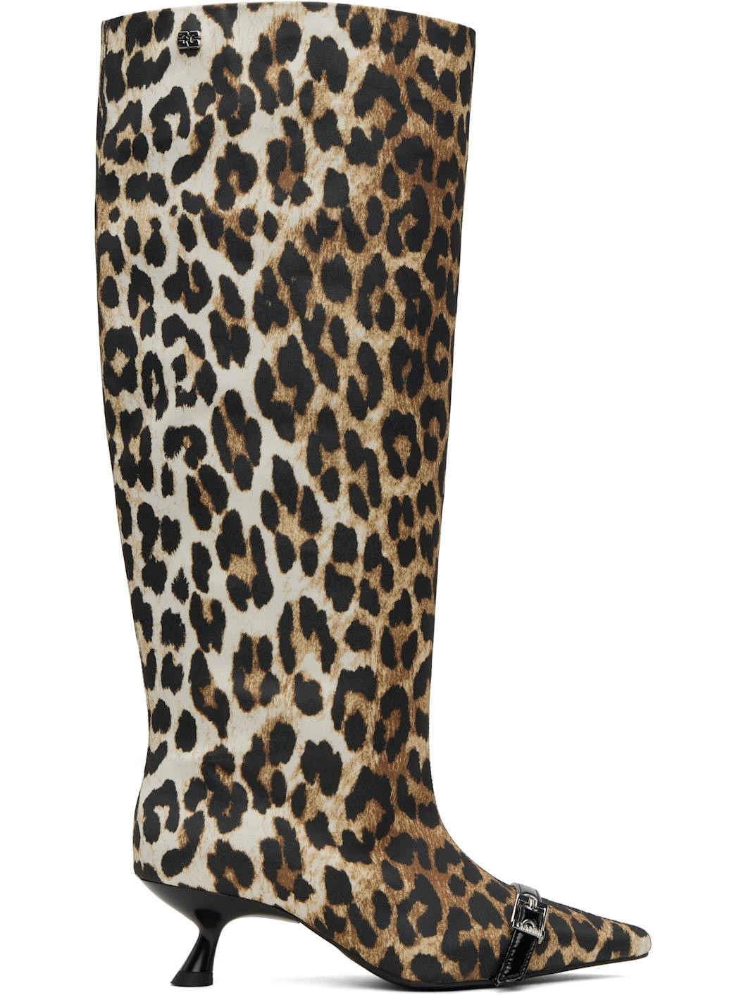 Tan & Black Eyelets Slouchy High Shaft Tall Boots - 1