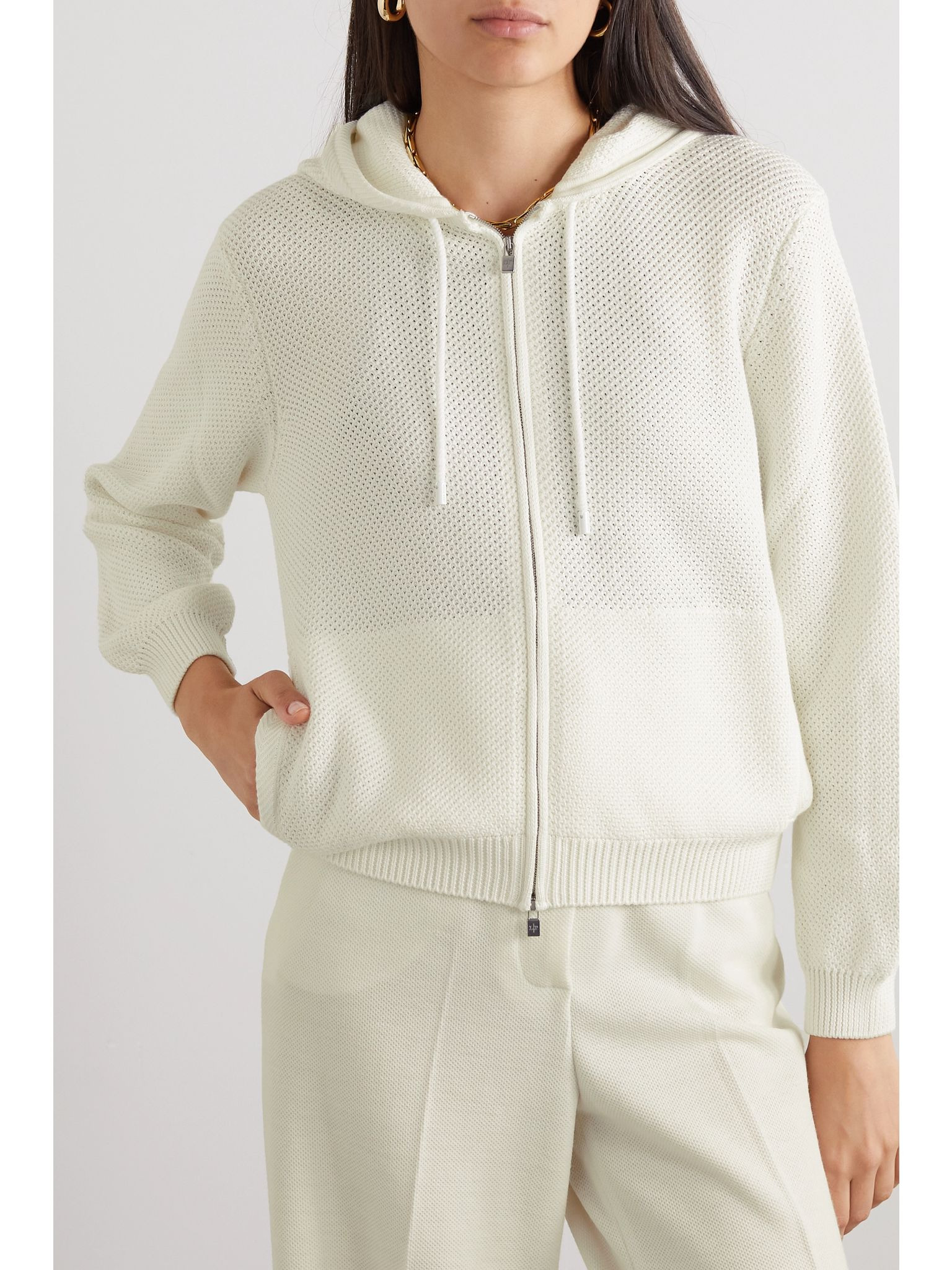 Open-knit cotton hoodie White - 3