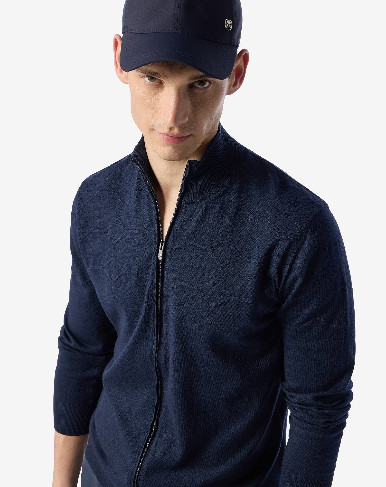 Navy blue full-zip Pima cotton sweatshirt - 4