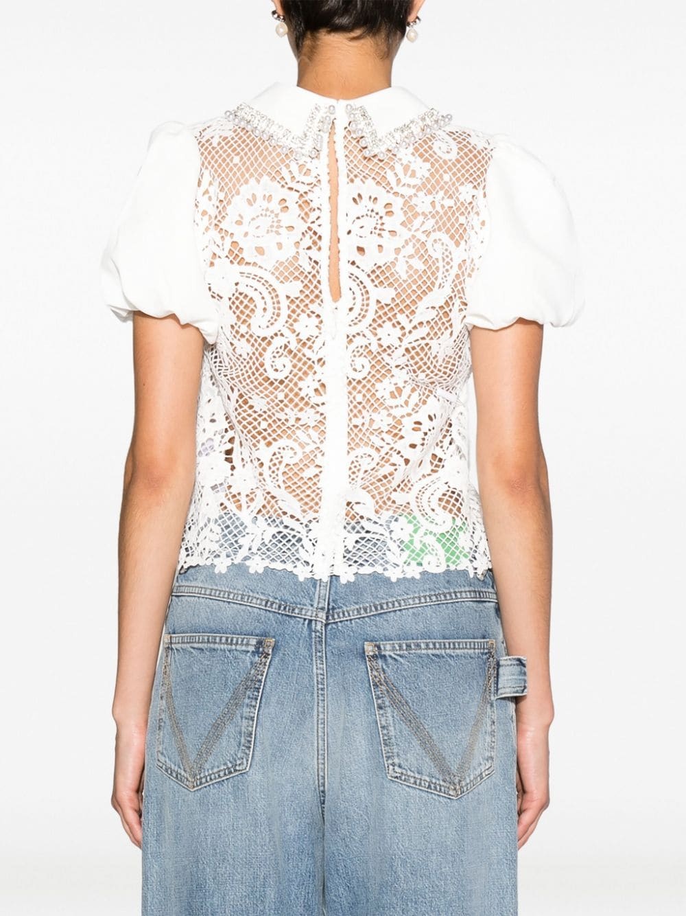 faux-pearl detail guipure-lace blouse - 4