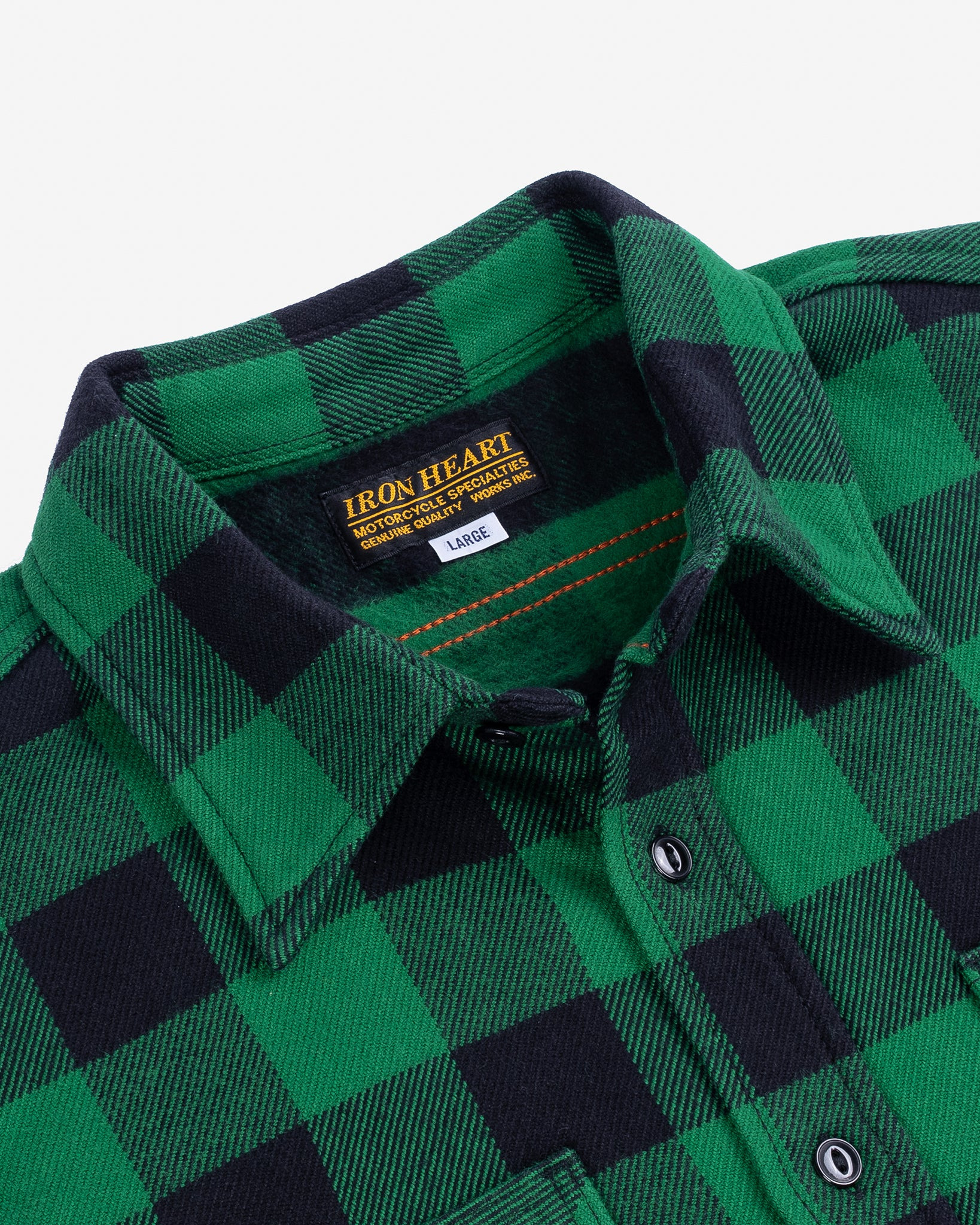 IHSH-244-GRN Ultra Heavy Flannel Buffalo Check Work Shirt - Green/Black - 7