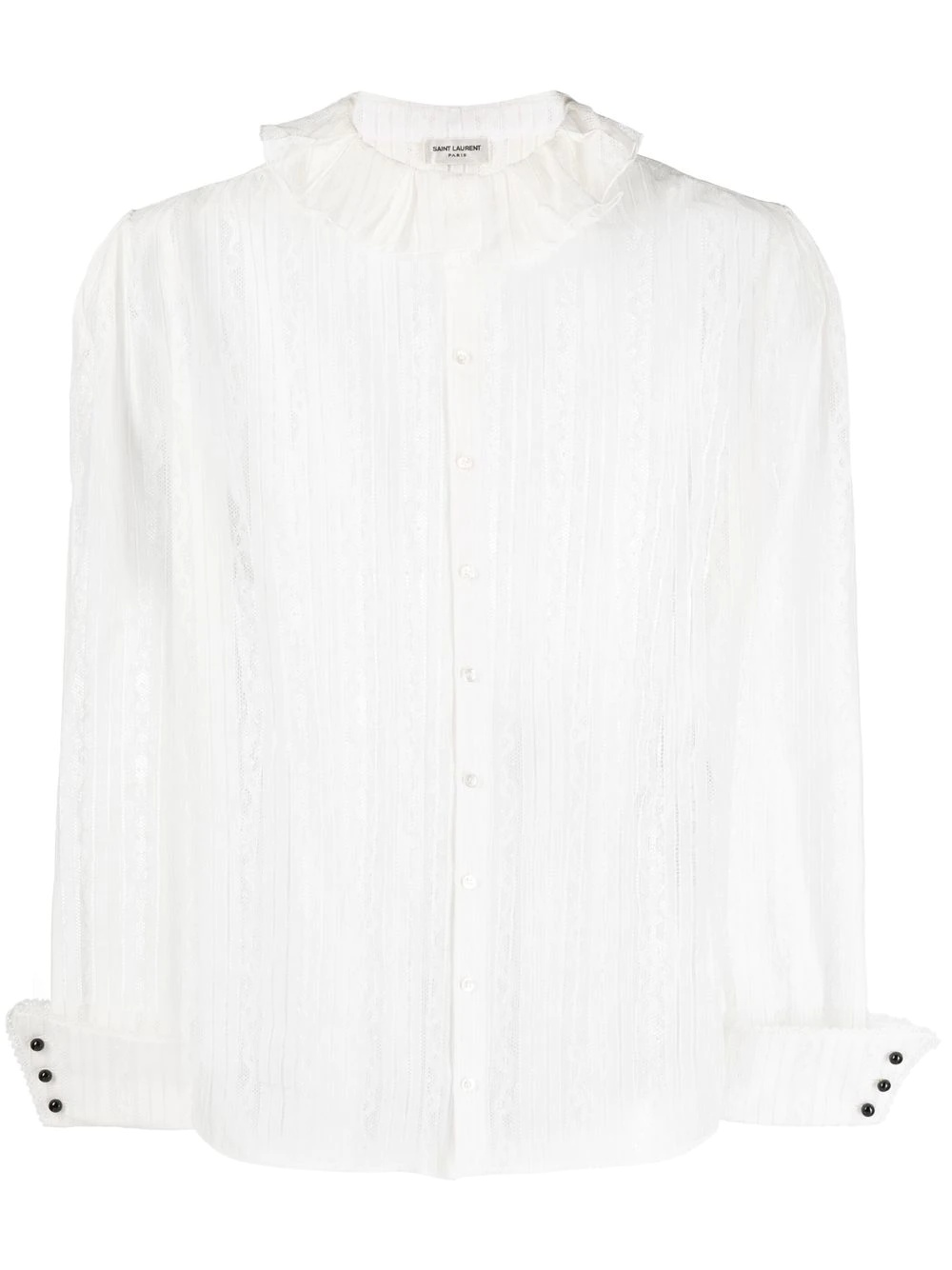 semi-sheer lace button-up shirt - 1