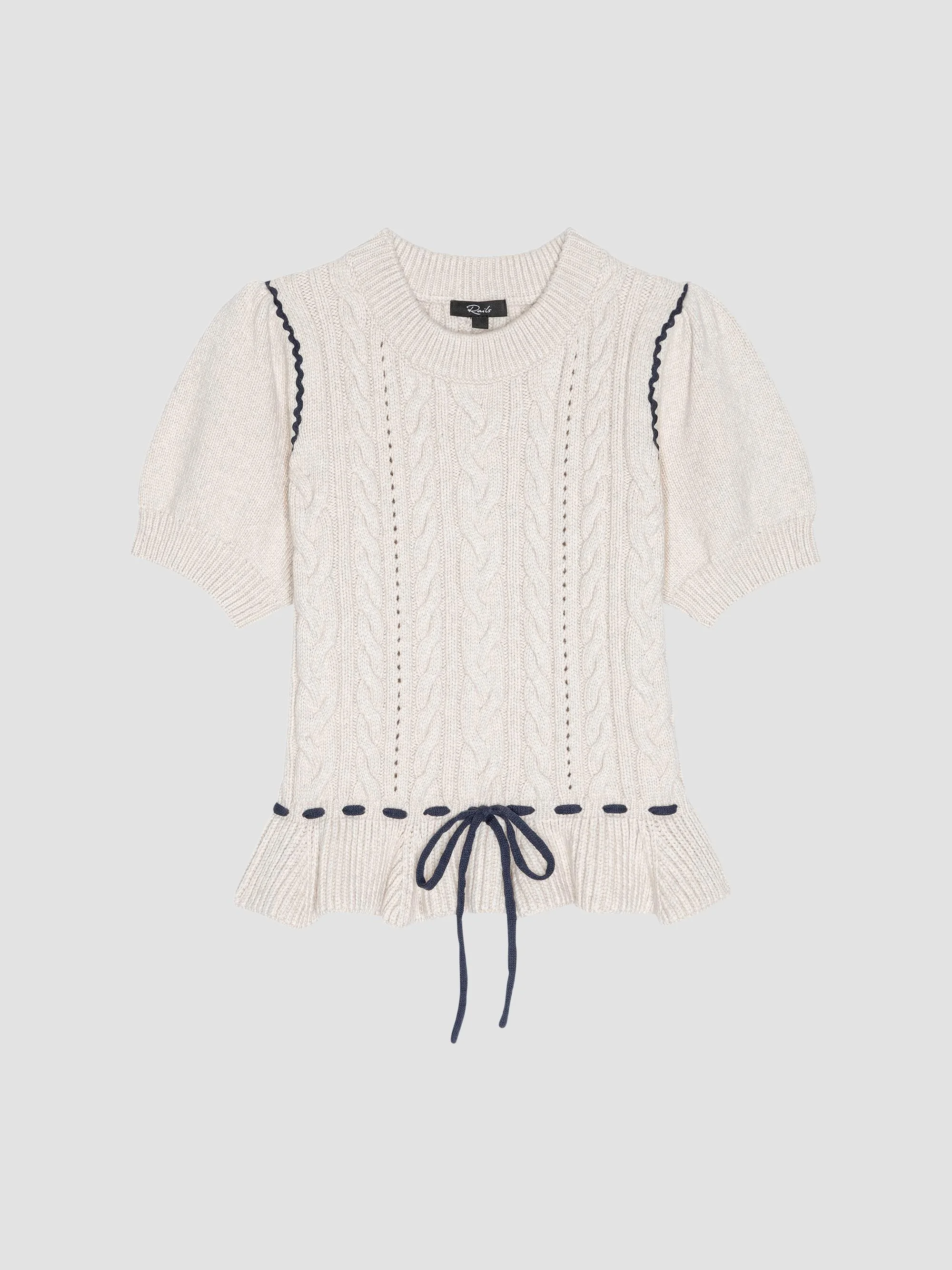 Women's Chandi Cable-Knit Short-Sleeve Sweater - Heather Oat - 1