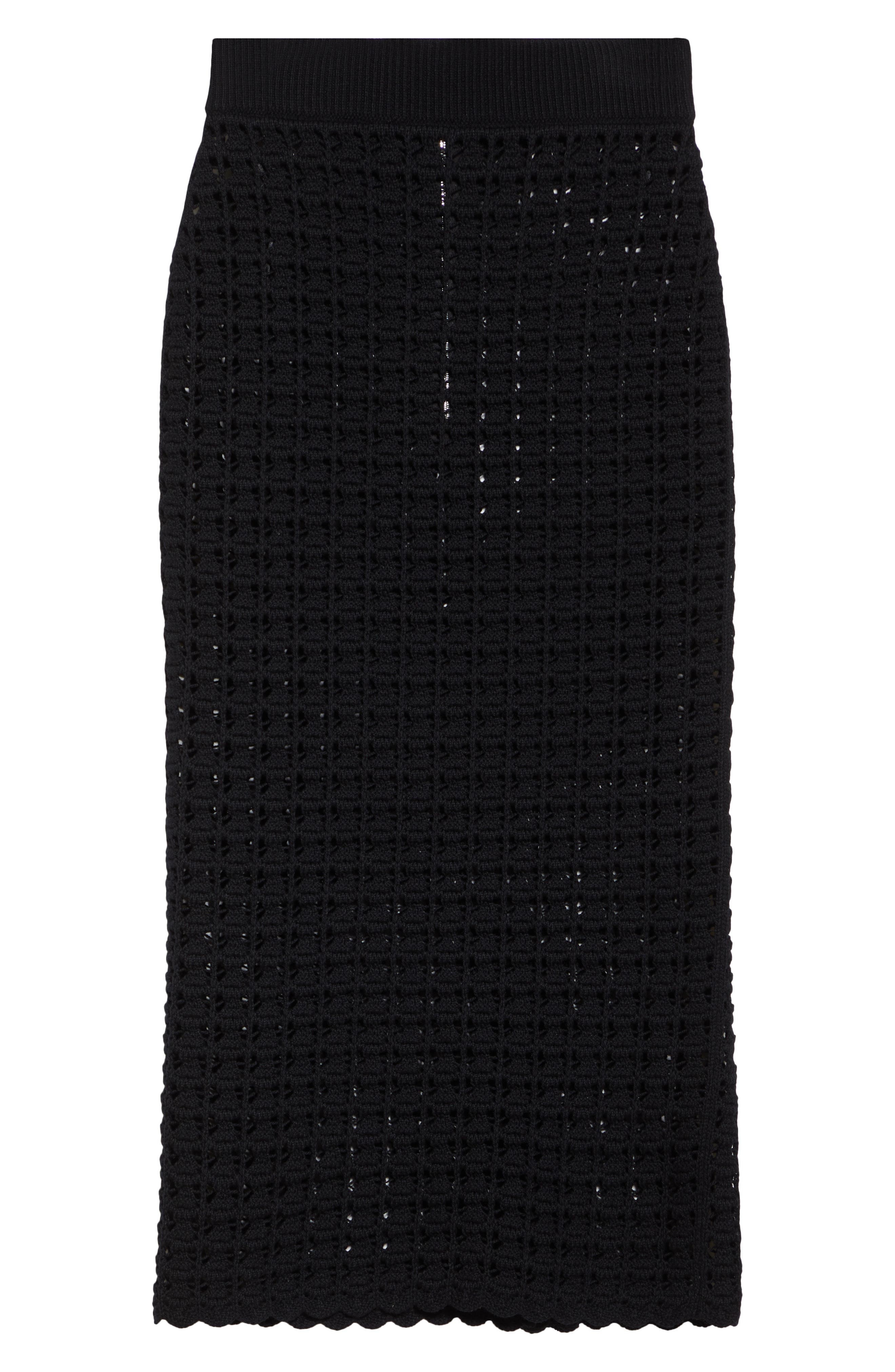 Dolce&Gabbana Virgin Wool Crochet Midi Skirt in N0000 Nero at Nordstrom - 6