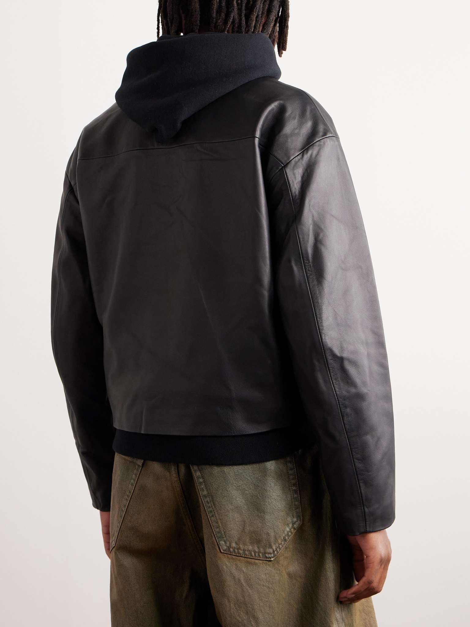 Cropped Leather Blouson Jacket - 4