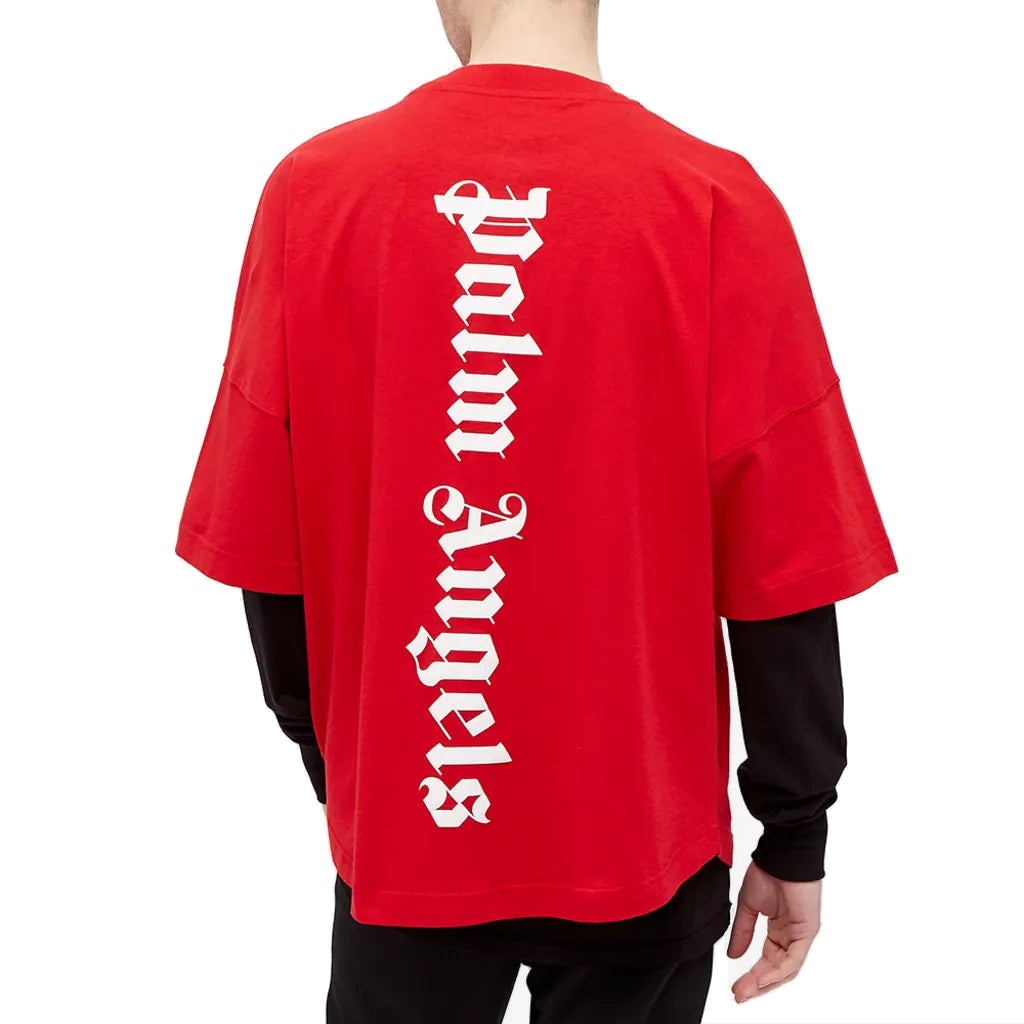 Palm Angels SS21 Vertical Logo Oversized T-Shirt 'Red White' PMAA002R21JER0042501 - 2