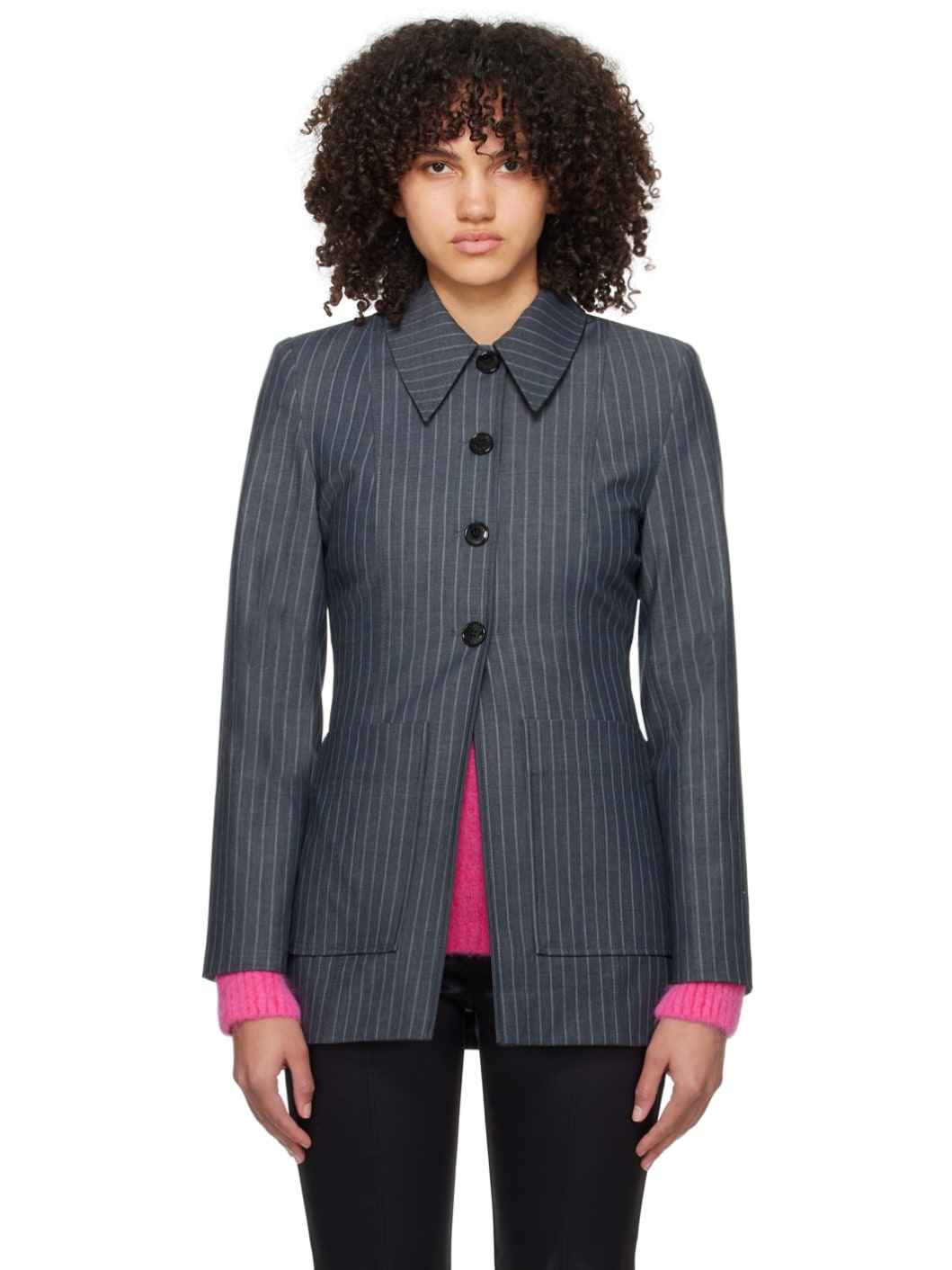 Gray Striped Blazer - 1