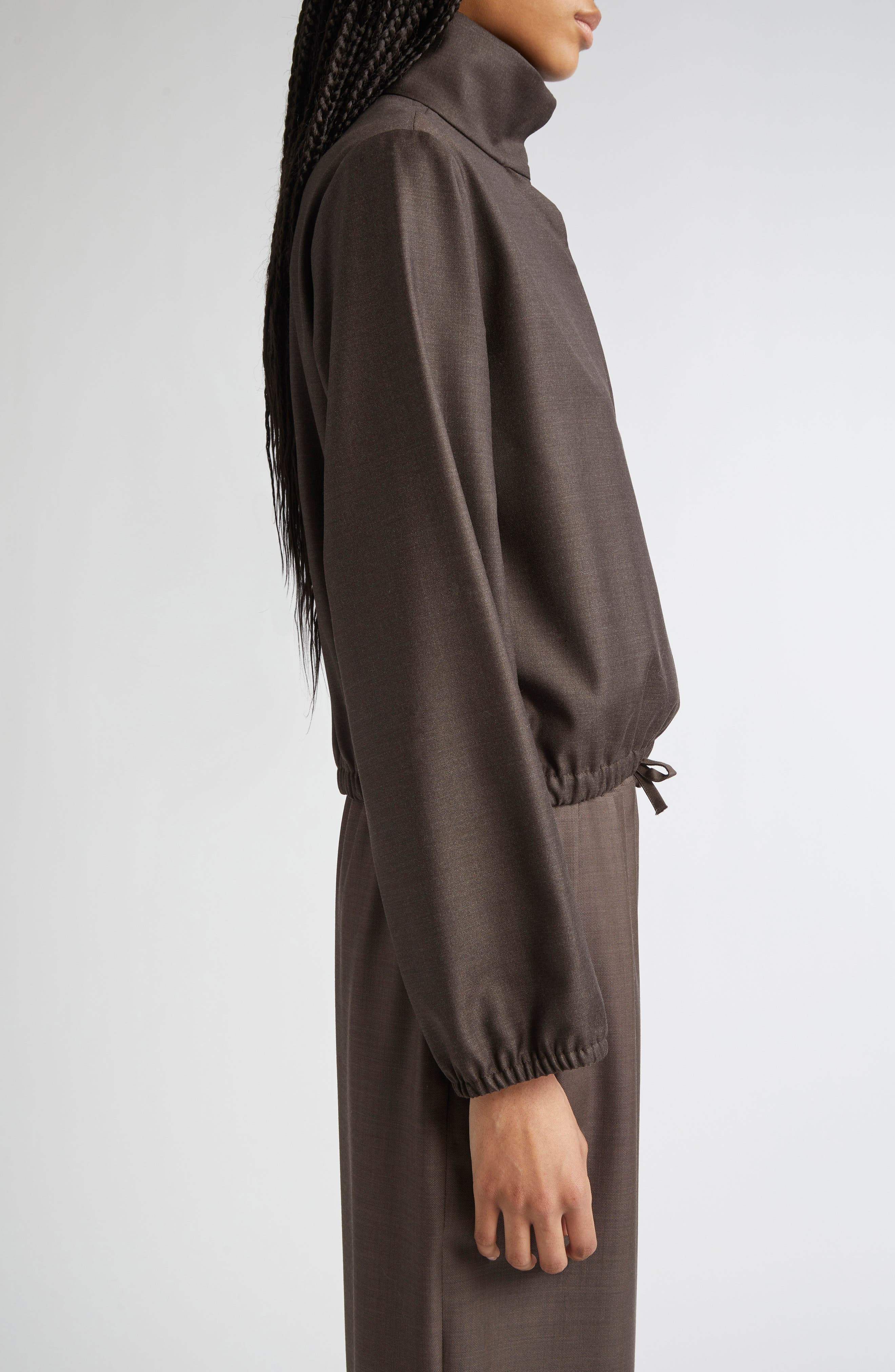 LOULOU DE SAISON Zyla Stand Collar Wool Top in Grizzly at Nordstrom - 4
