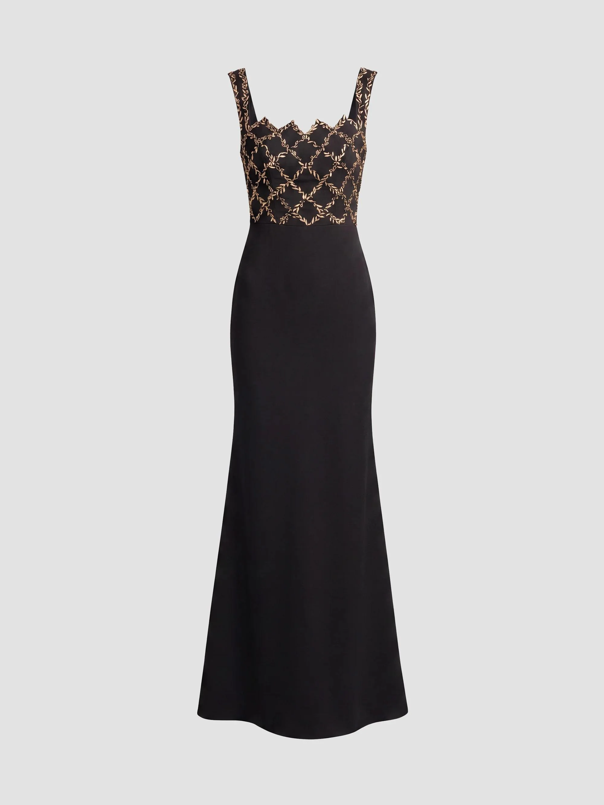 Women's Embellished Grid Bustier Gown - Black Gold - 1
