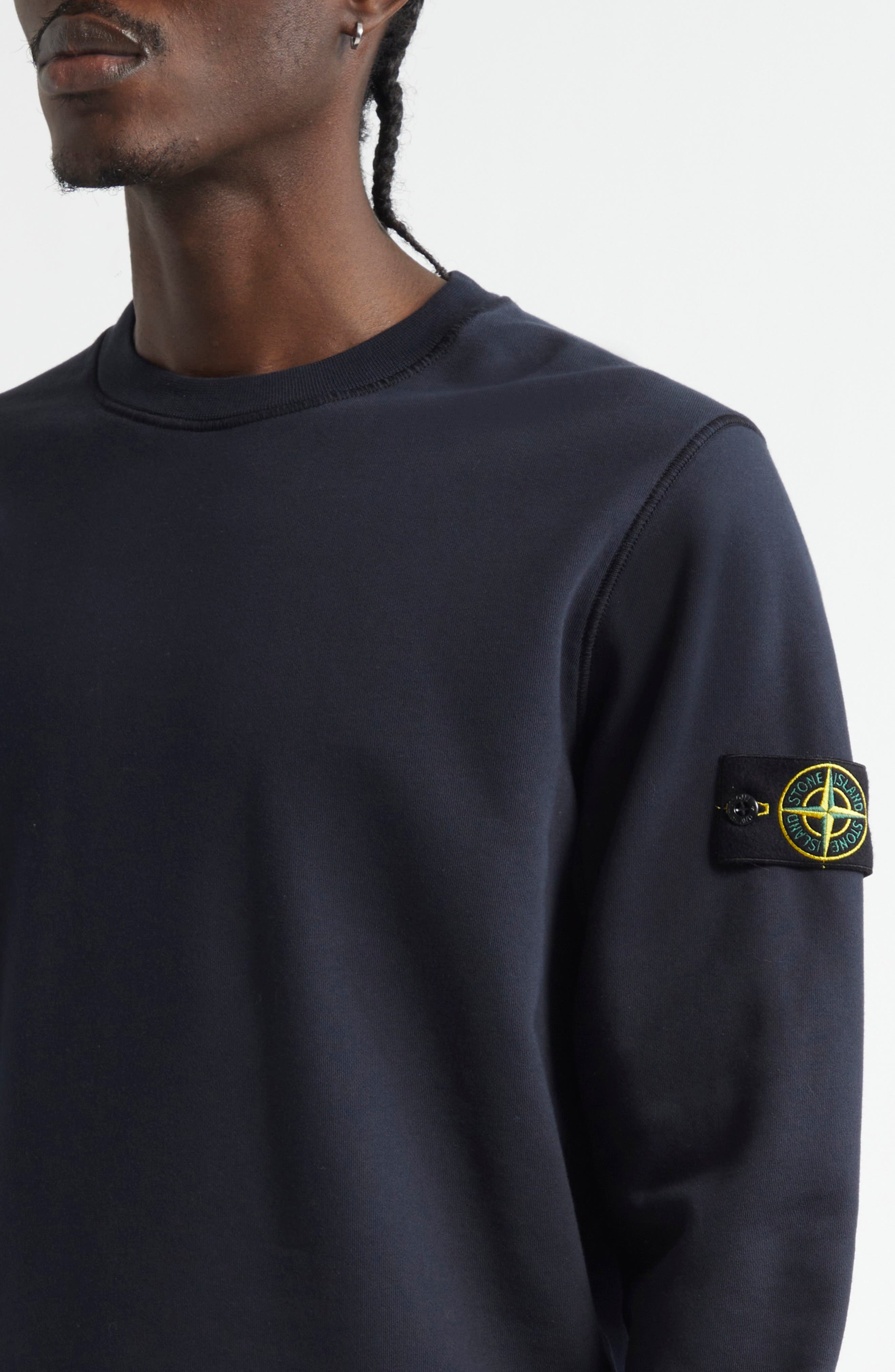 Stone Island Compass Logo Patch Fleece Sweatshirt in Navy Blue at Nordstrom - 4