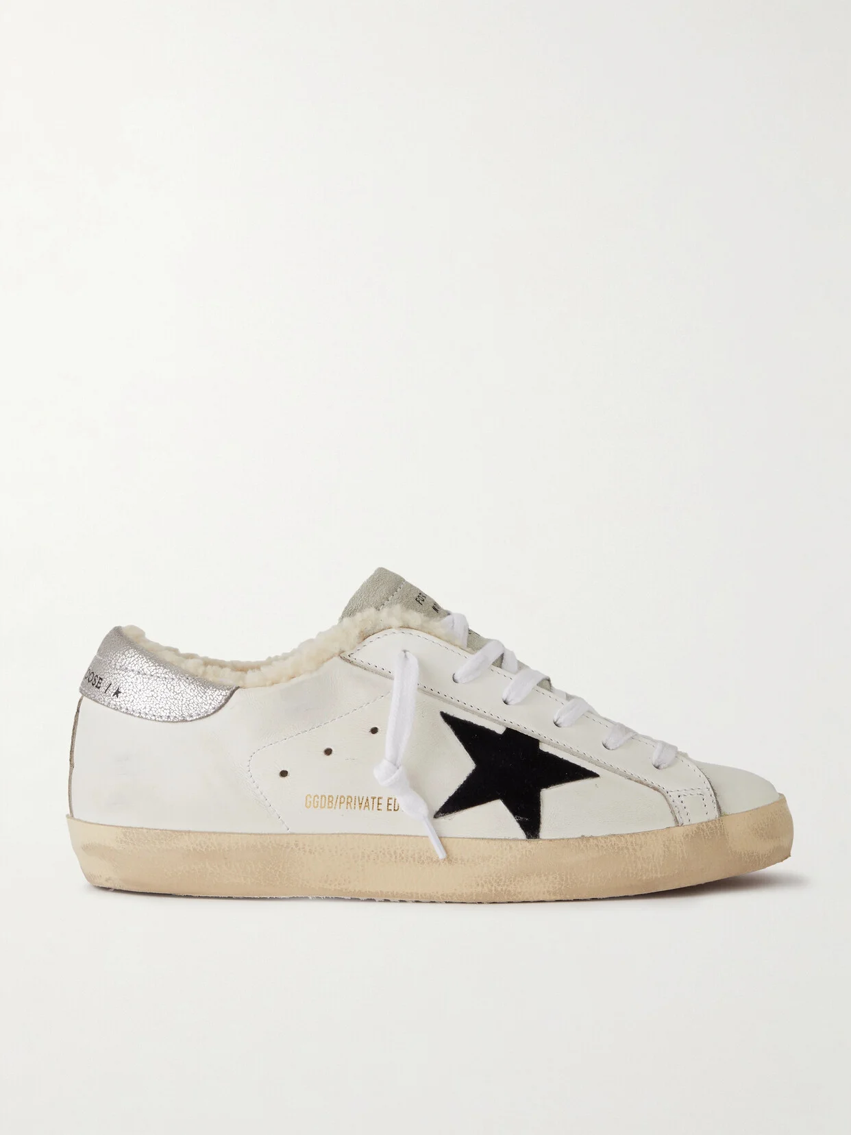 Super-star Shearling-lined Distressed Suede And Leather Sneakers - 1