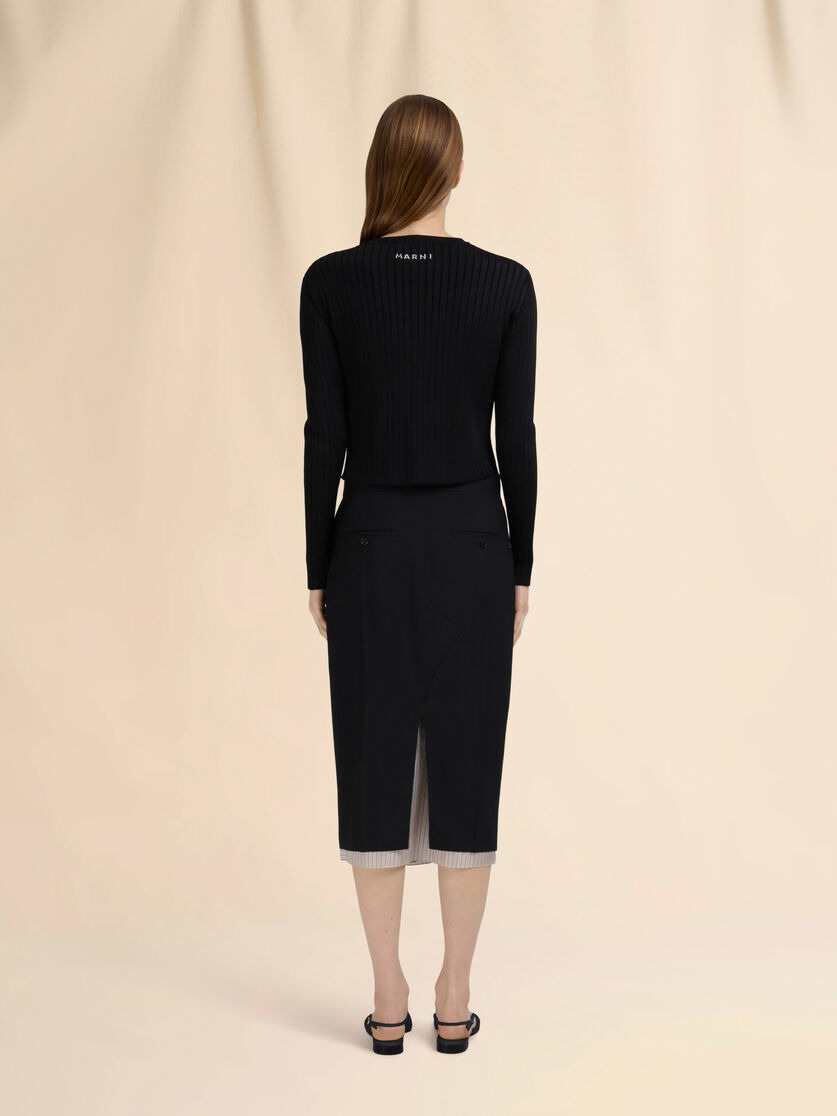 BLACK WOOL MIDI SKIRT WITH VISIBLE LINING - 3